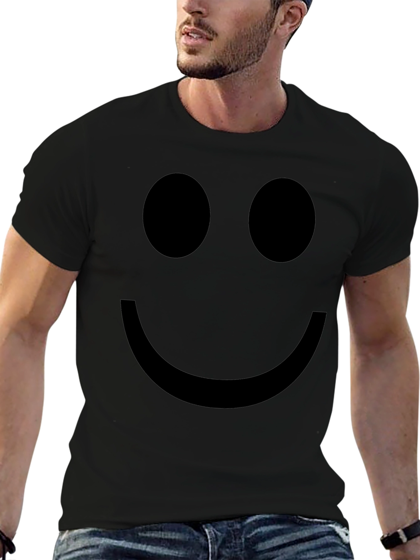 Smiley Face Black Tee - Simple & Stylish