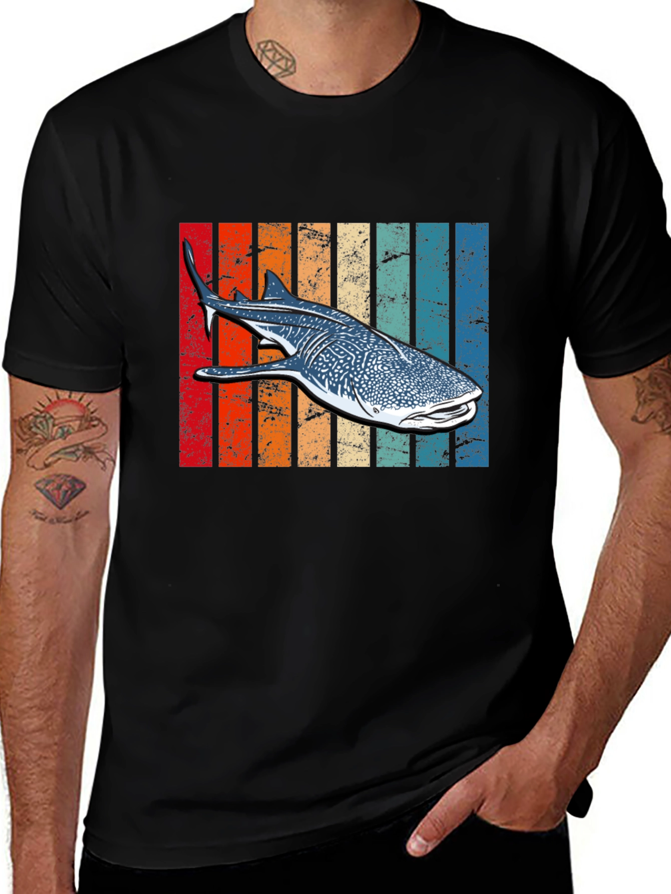 Retro Whale Shark Graphic Tee - Black