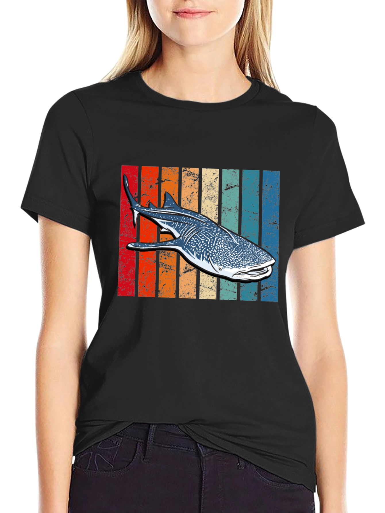 Retro Whale Shark Graphic Tee - Black