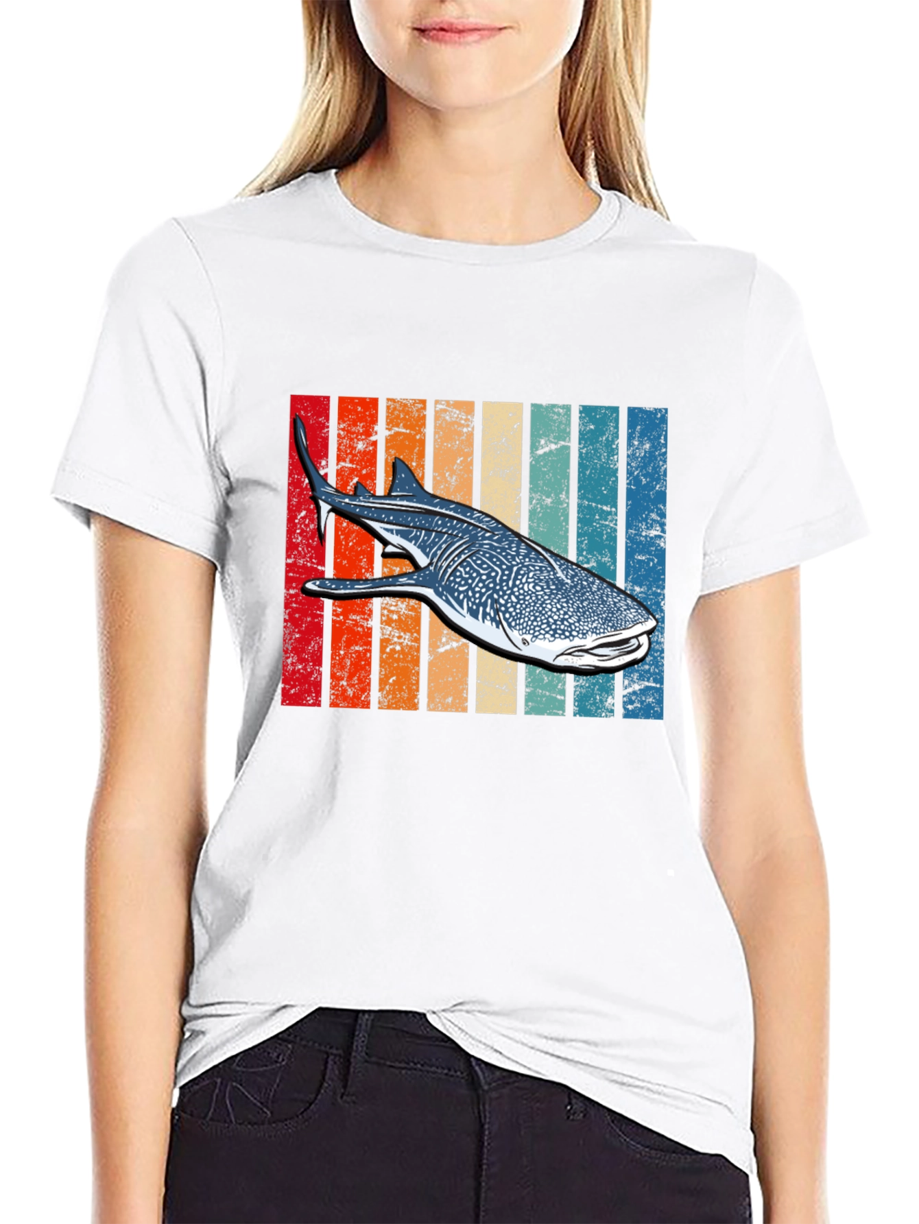 Retro Whale Shark Graphic Tee - Black
