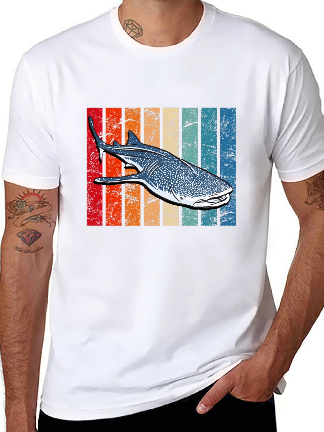 Retro Whale Shark Graphic Tee - Black