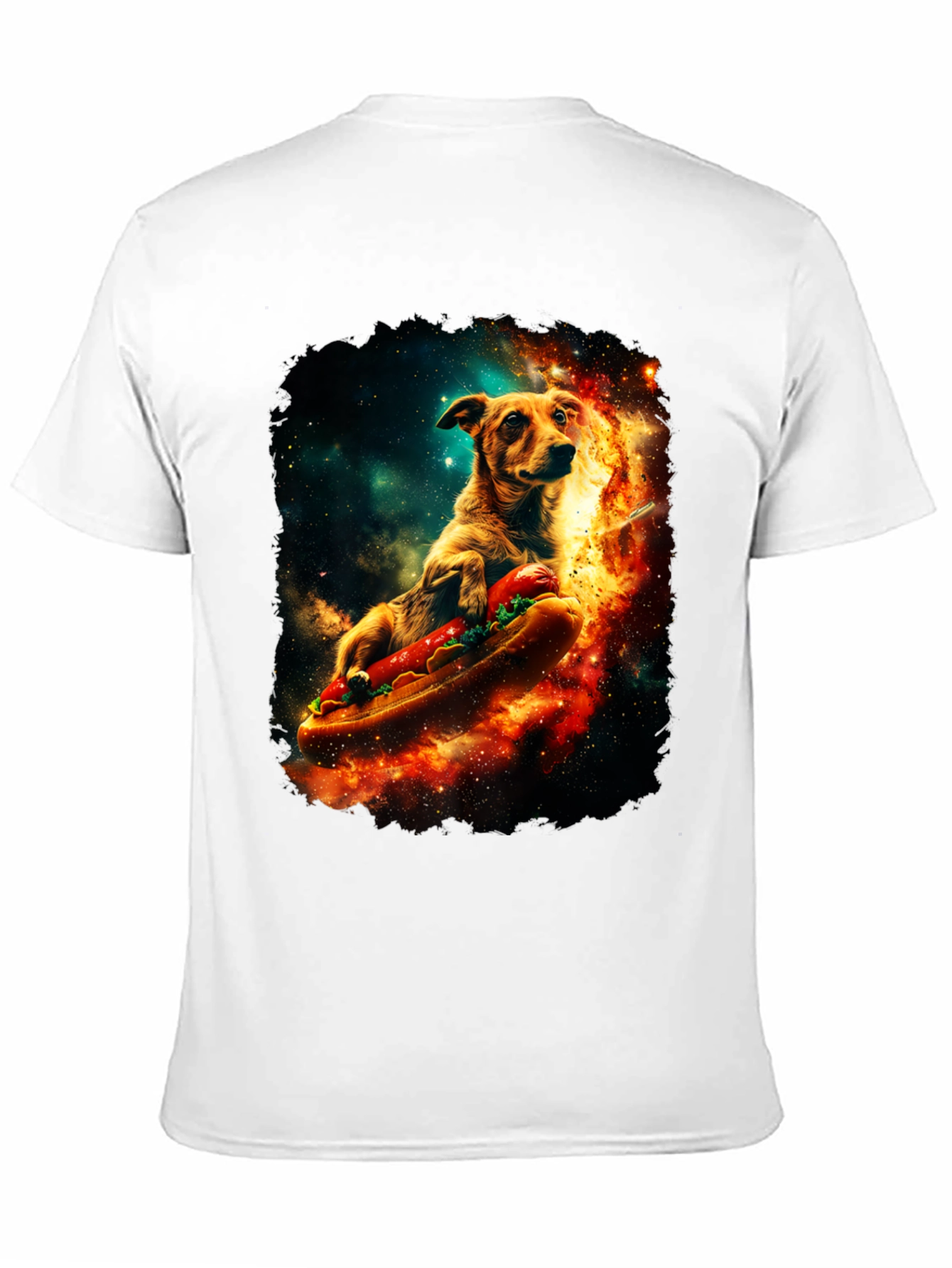 Dog Riding Hotdog T-Shirt - Space Design