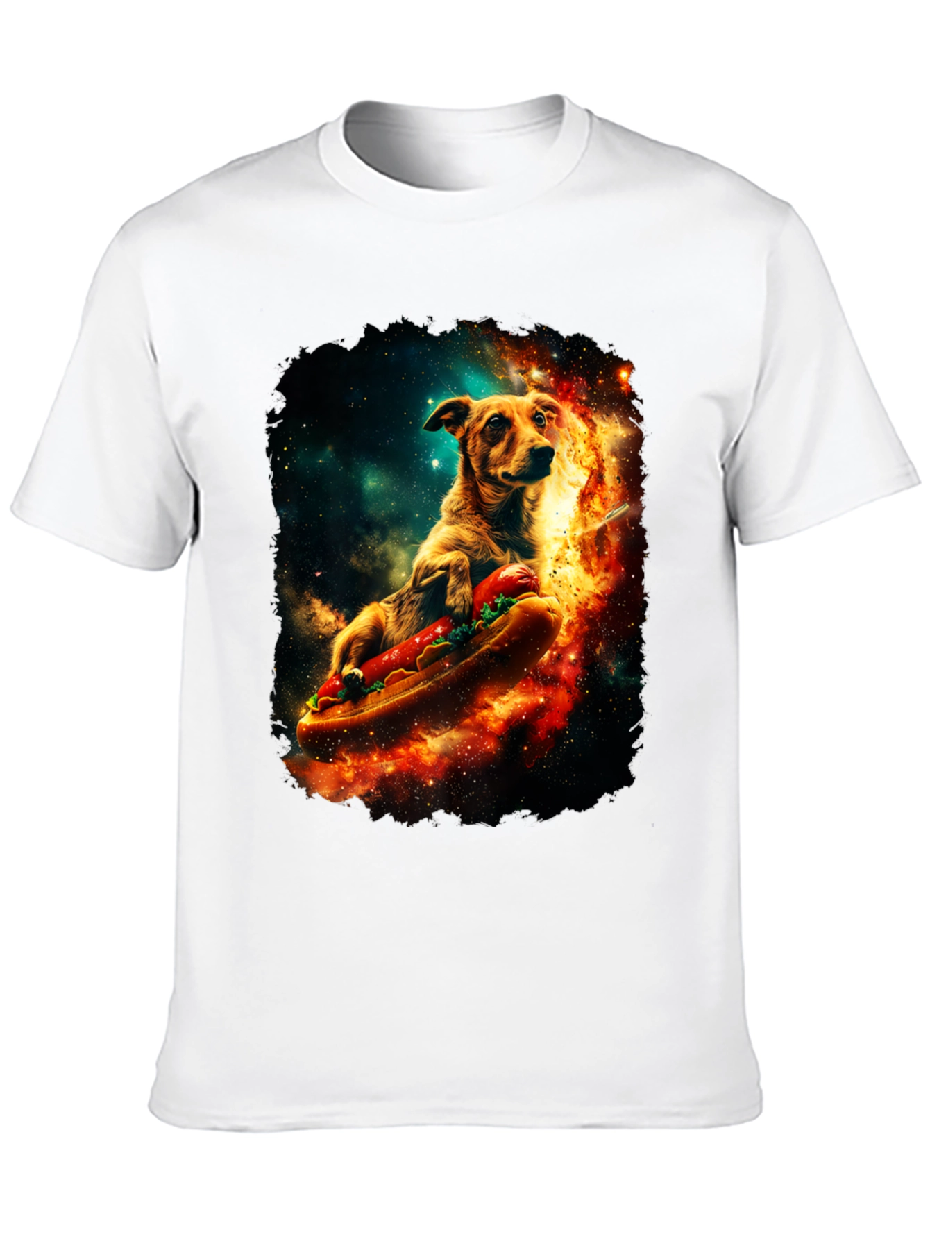 Dog Riding Hotdog T-Shirt - Space Design