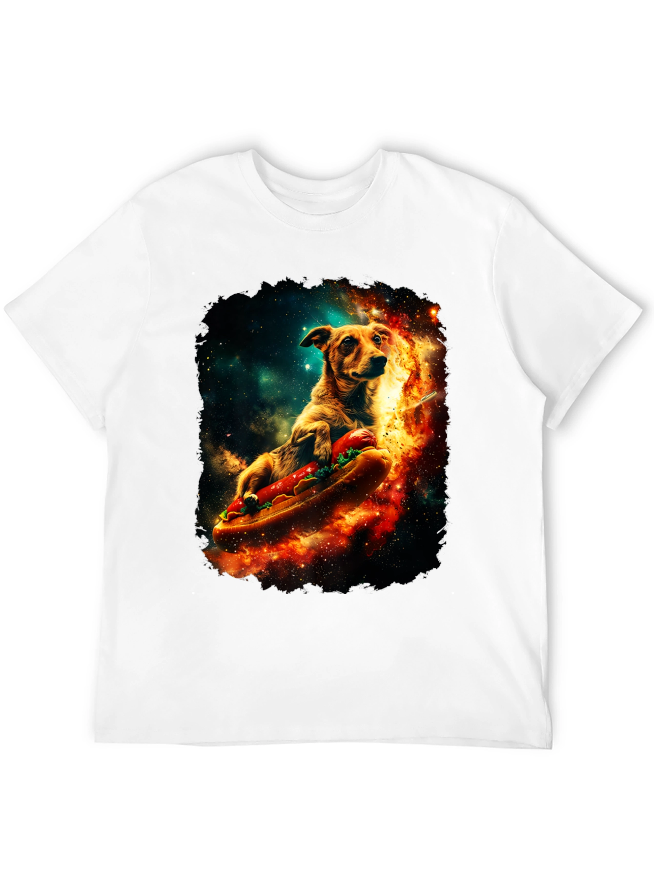 Dog Riding Hotdog T-Shirt - Space Design