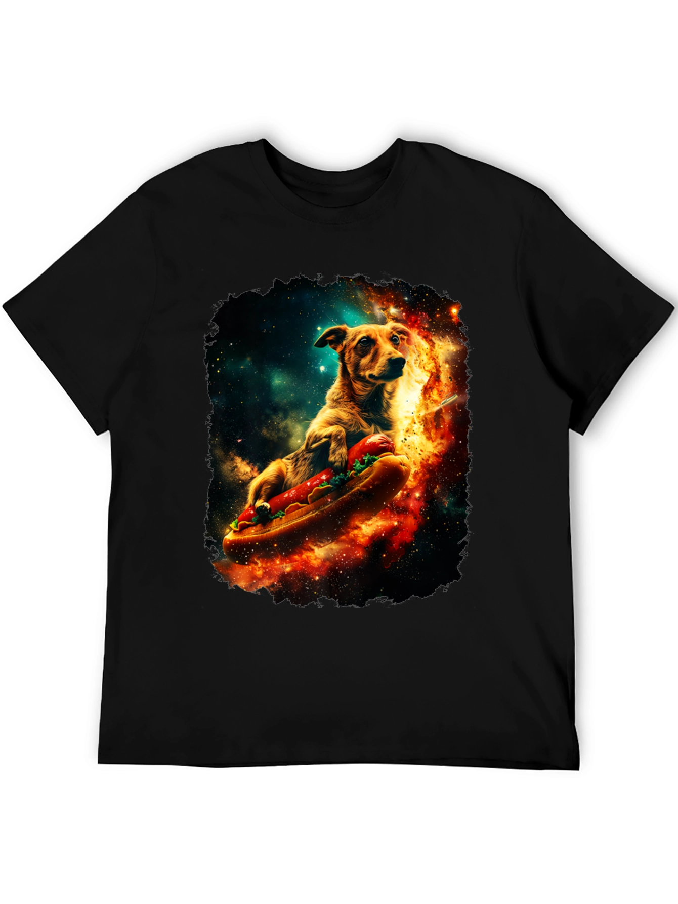 Dog Riding Hotdog T-Shirt - Space Design