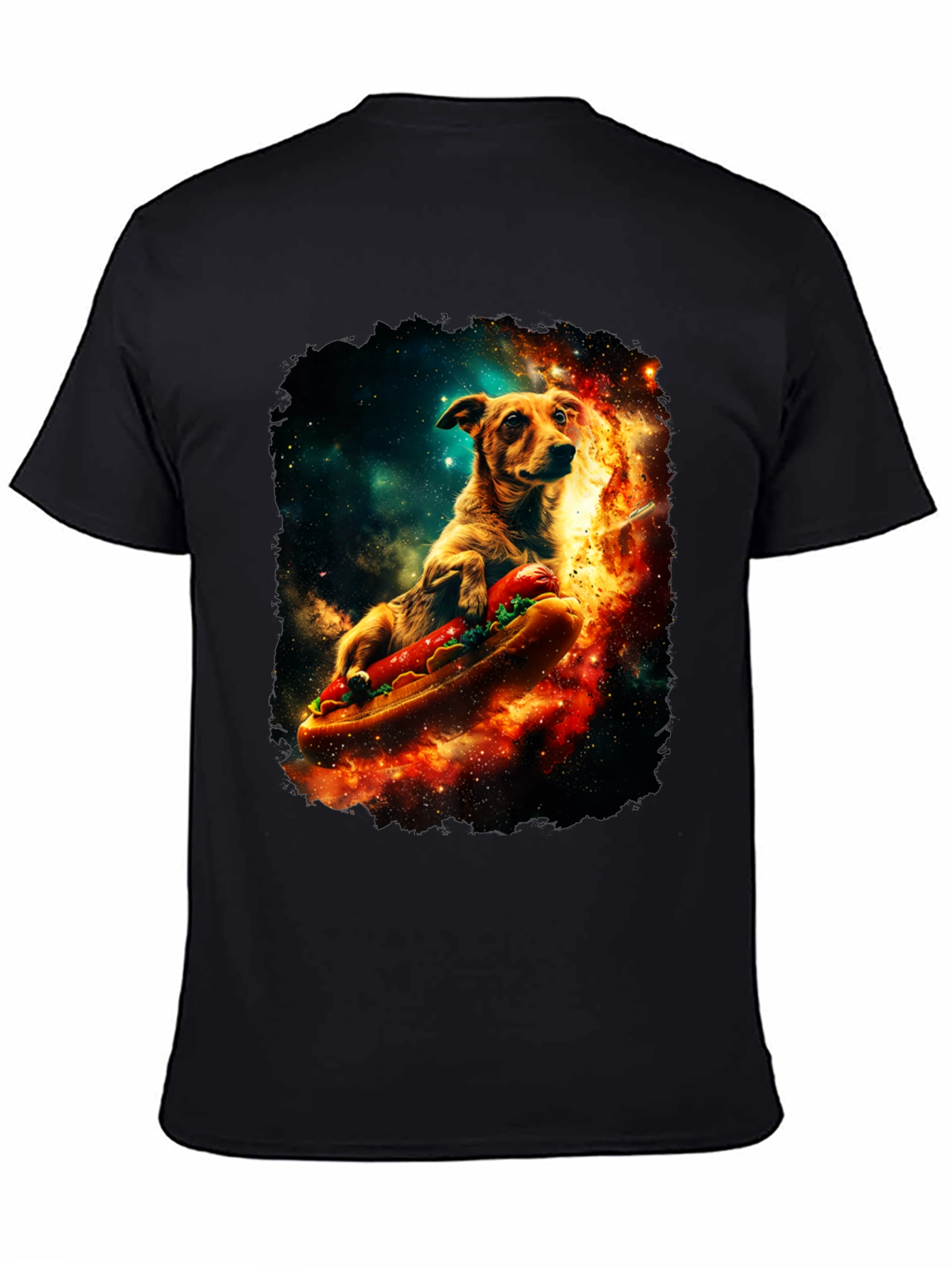Dog Riding Hotdog T-Shirt - Space Design