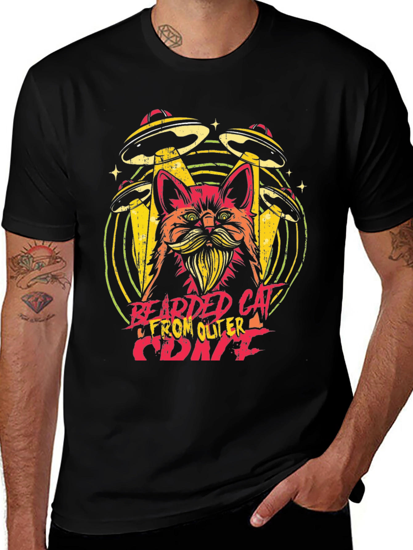 Bearded Cat From Outer Space Graphic Tee