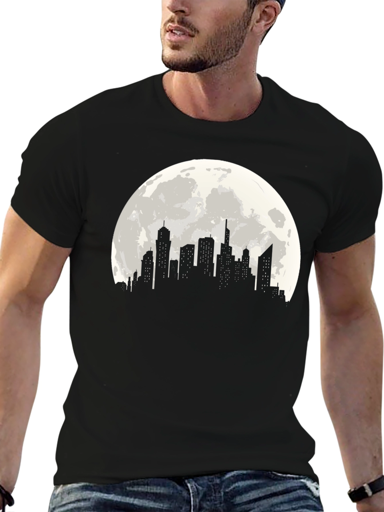 Cityscape Moon Graphic Tee - Black