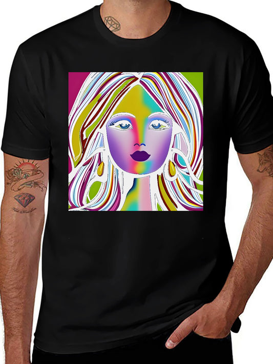 Colorful Woman Portrait Graphic Tee - Unique Fashion Statement