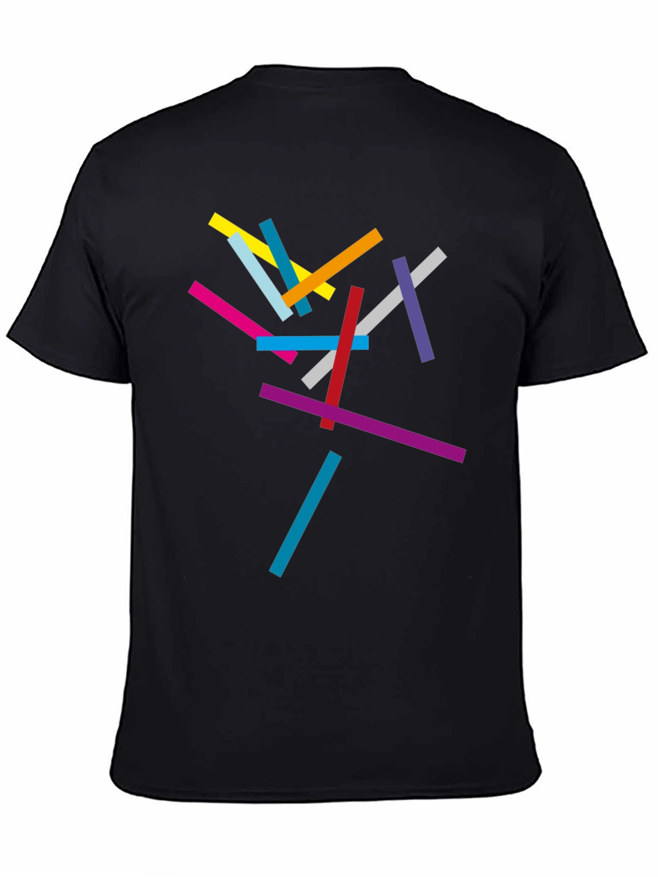 Abstract Geometric Lines Black T-Shirt
