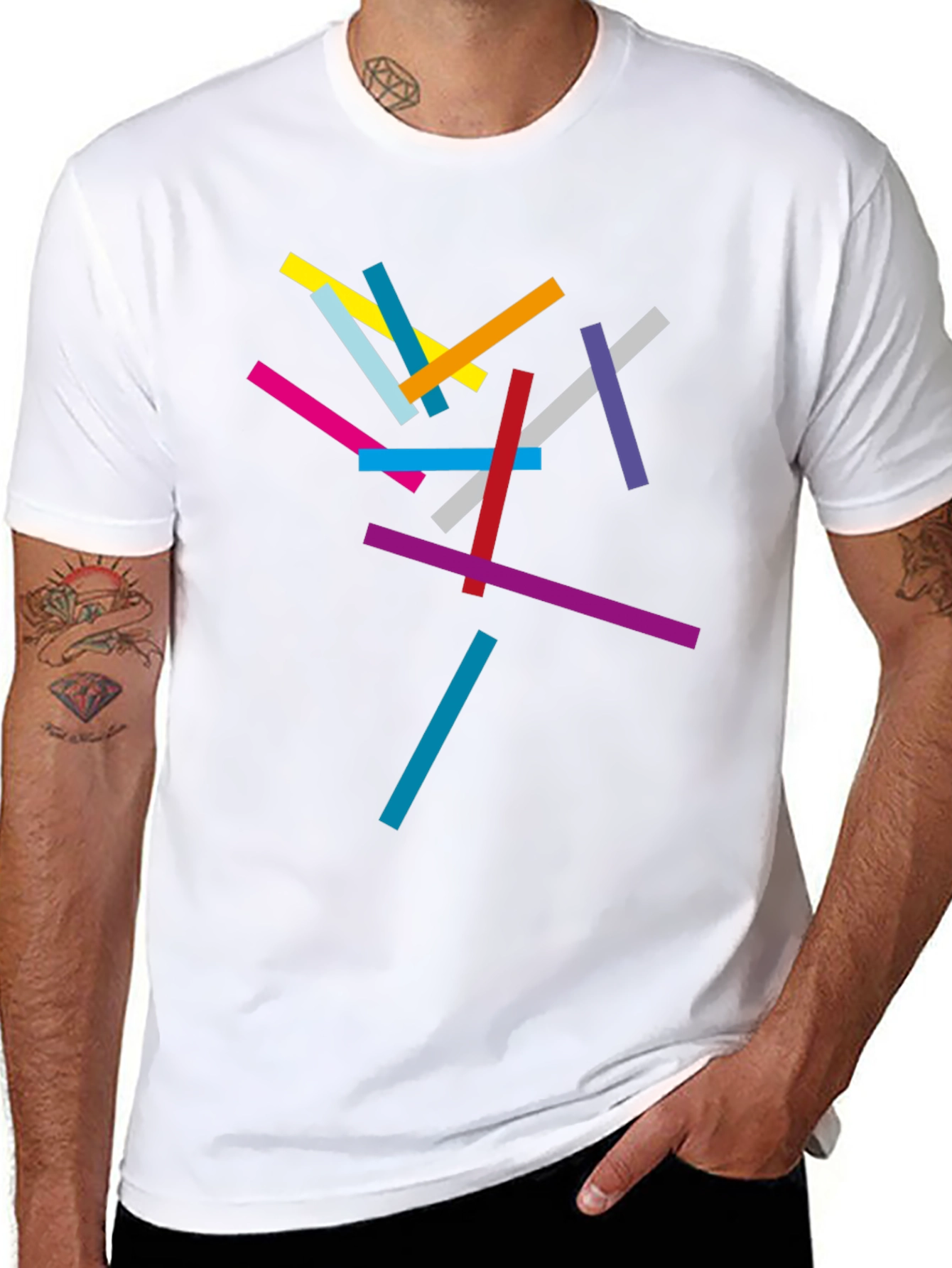 Abstract Geometric Lines Black T-Shirt