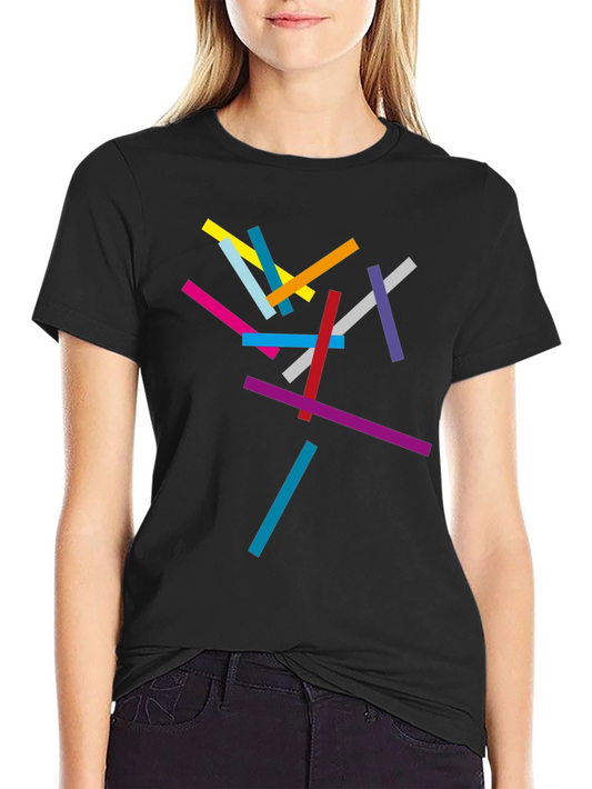 Abstract Geometric Lines Black T-Shirt