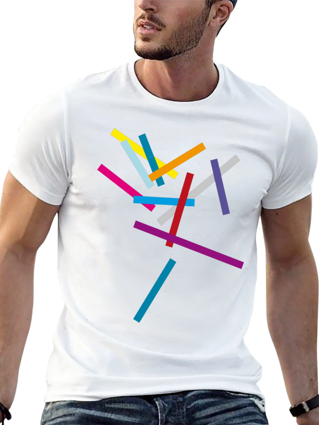 Abstract Geometric Lines Black T-Shirt