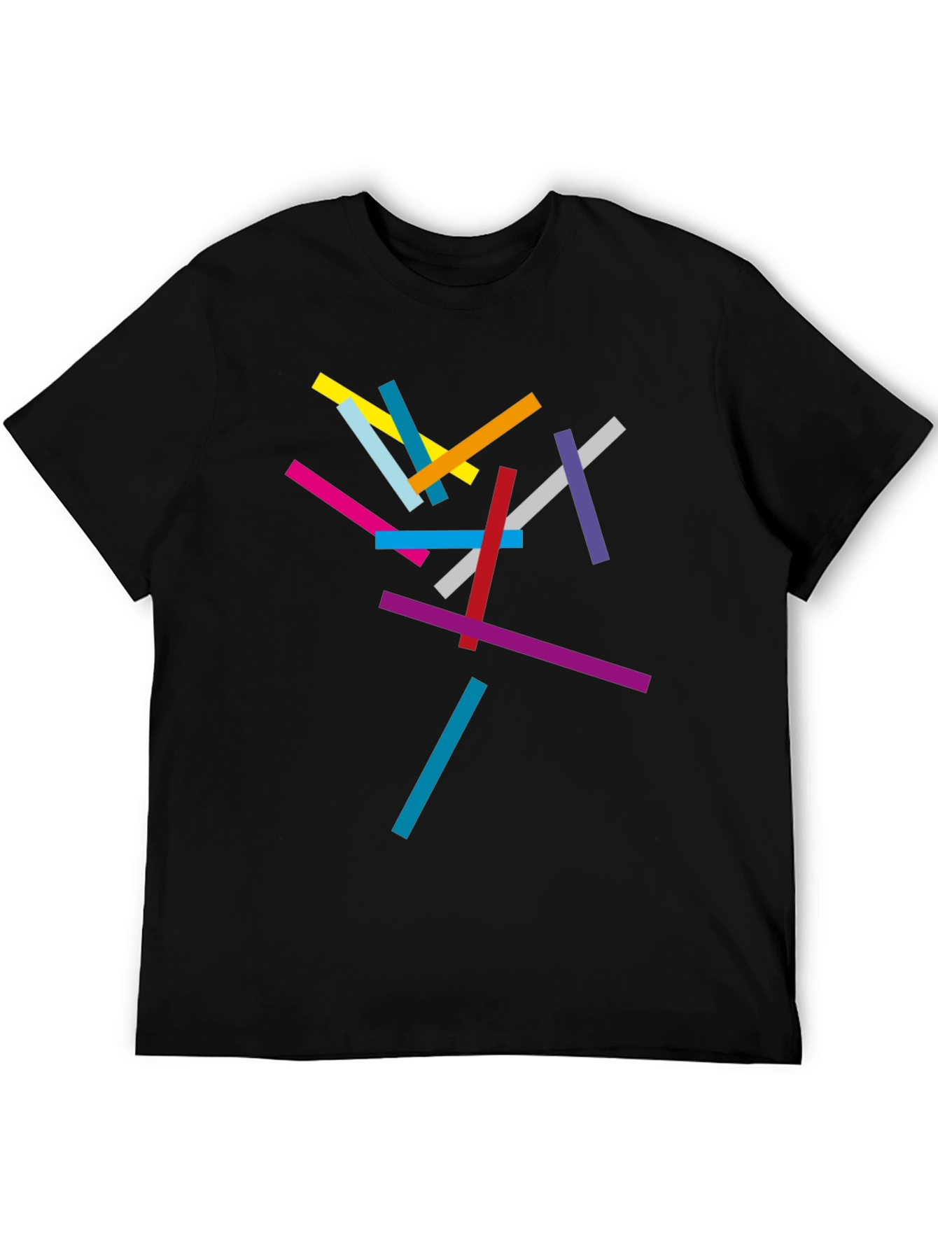 Abstract Geometric Lines Black T-Shirt