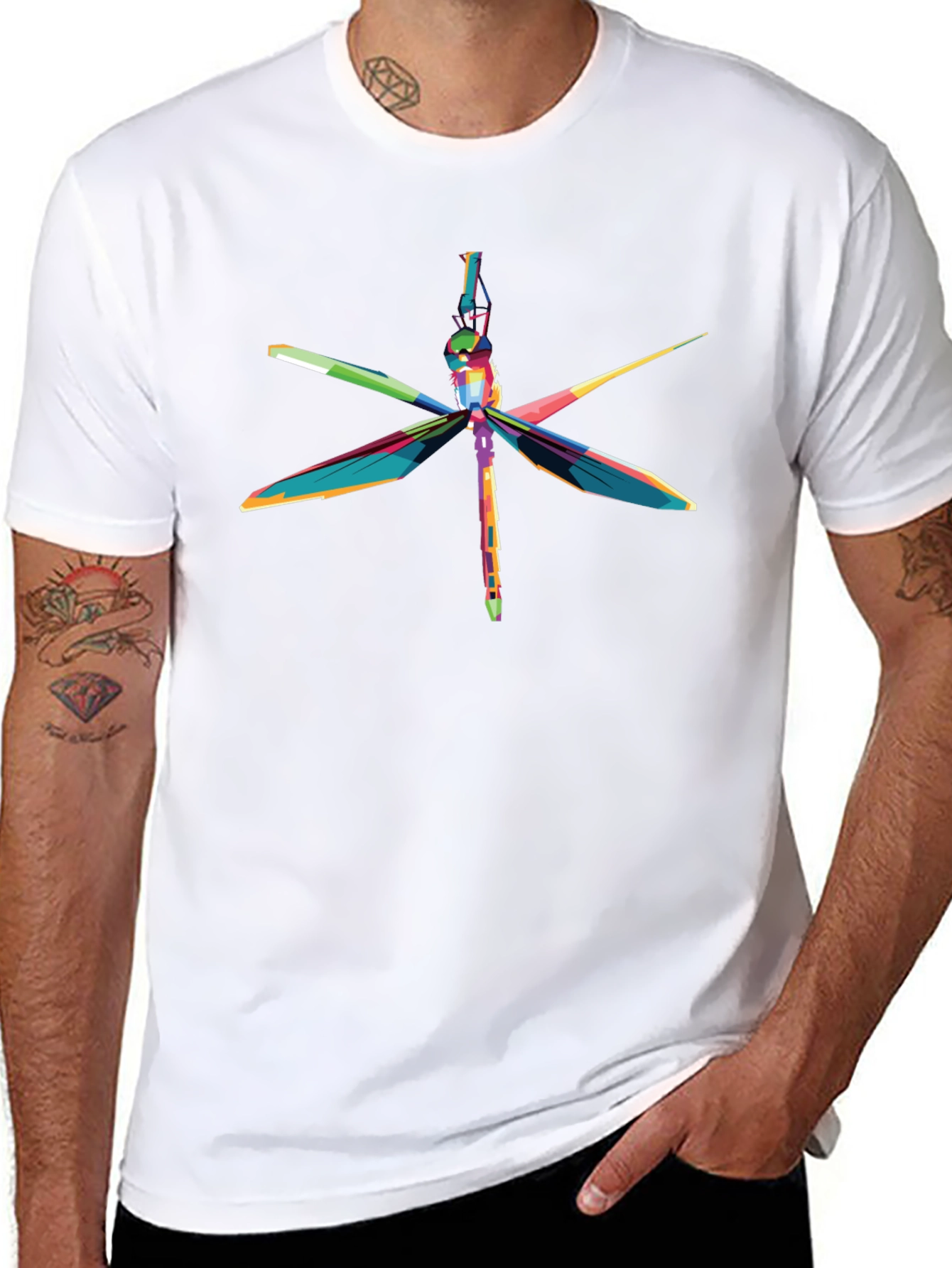 Vibrant Dragonfly Graphic T-Shirt - Black