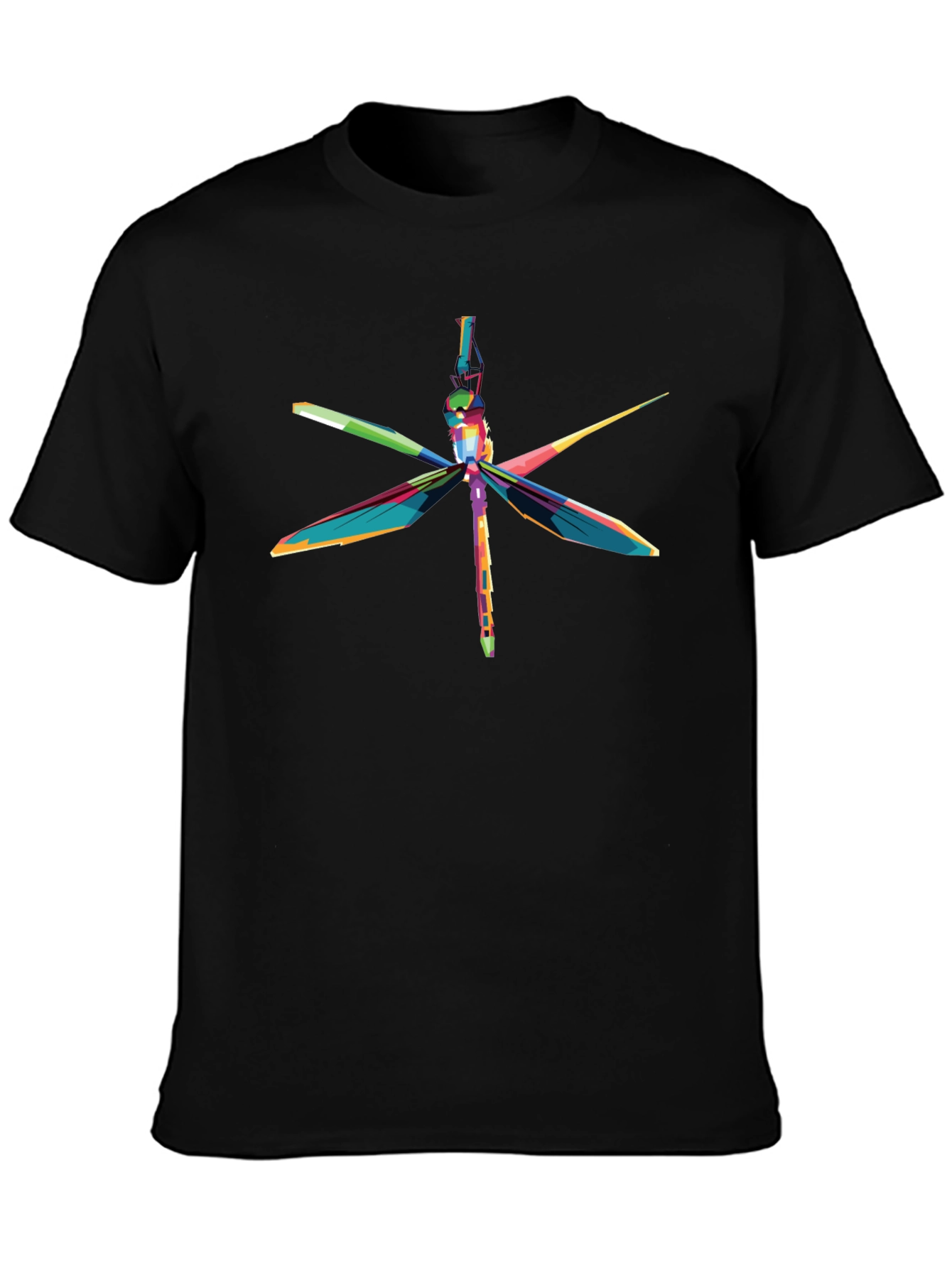 Vibrant Dragonfly Graphic T-Shirt - Black