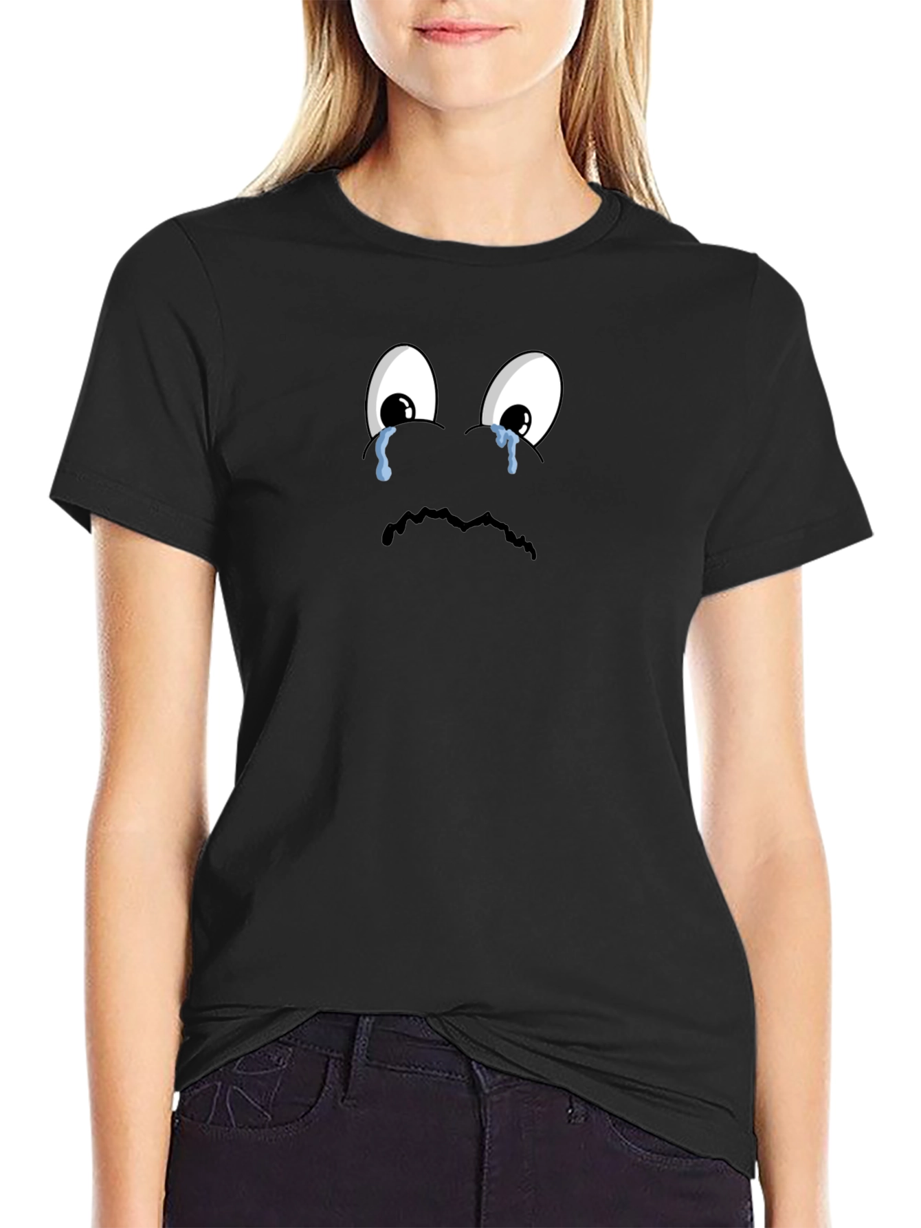 Sad Emoji Black T-Shirt - Express Yourself!