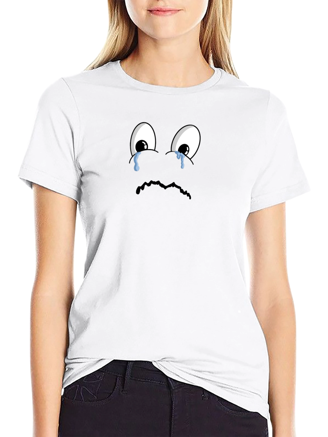 Sad Emoji Black T-Shirt - Express Yourself!