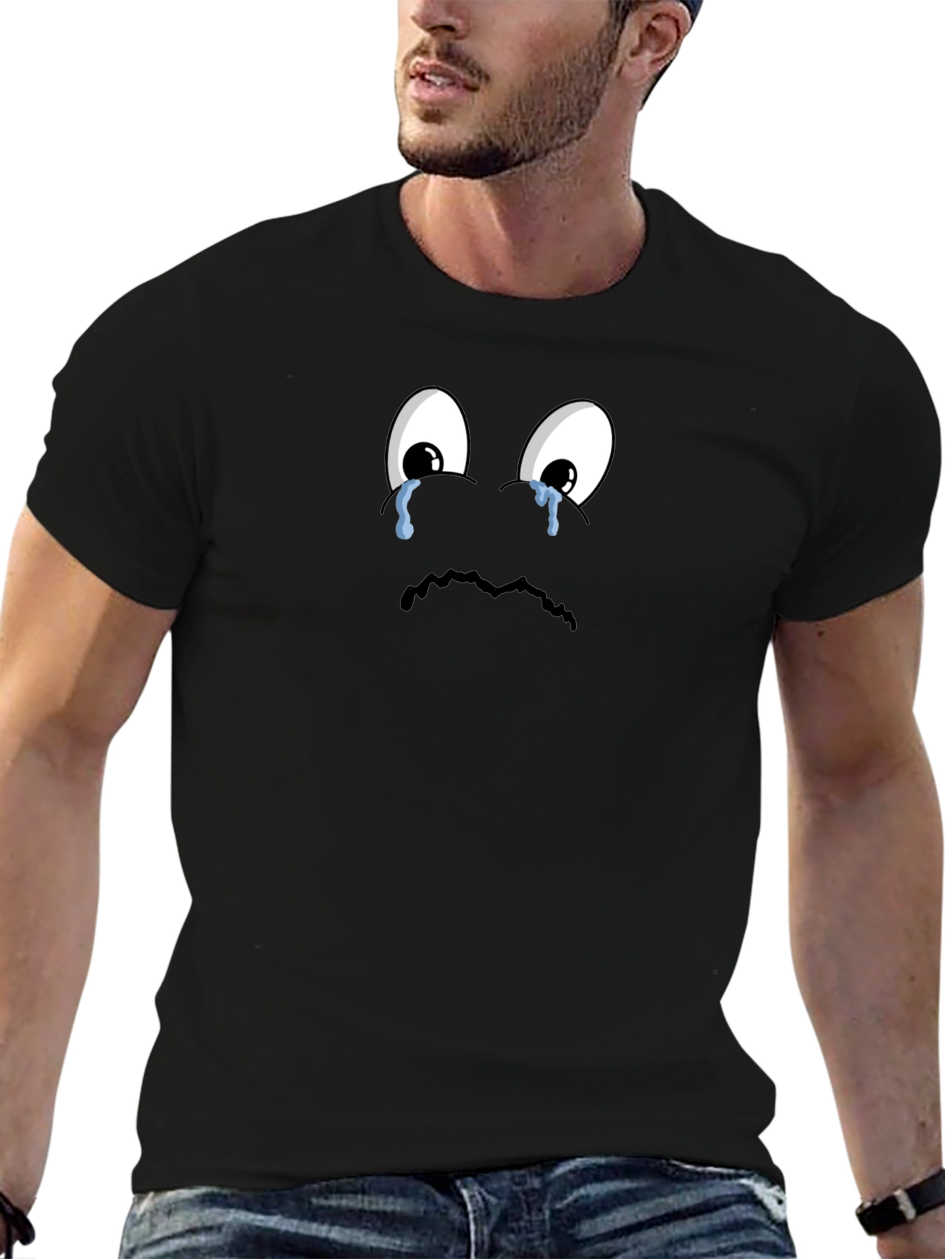 Sad Emoji Black T-Shirt - Express Yourself!
