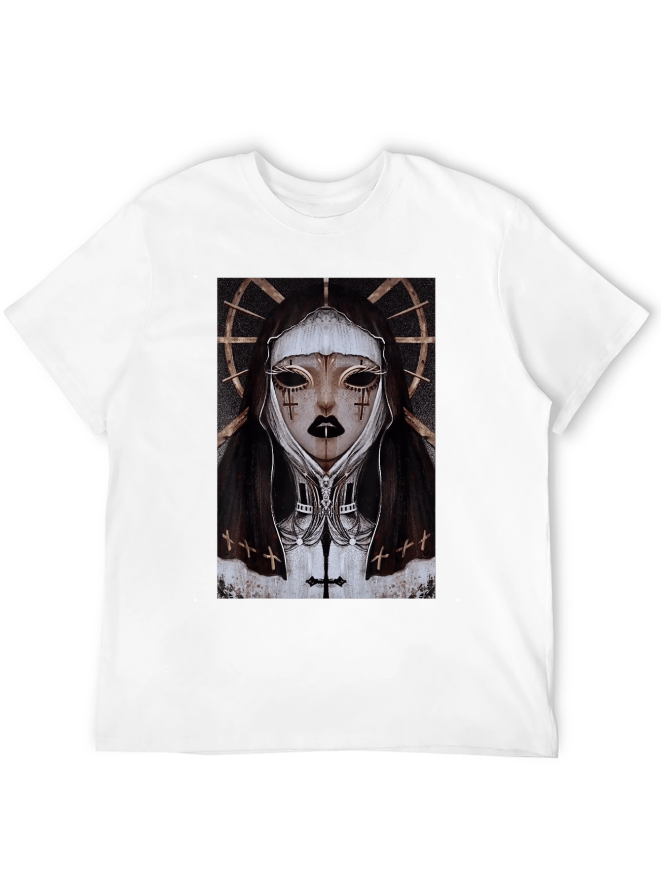 Gothic Nun Graphic Tee - Dark Religious Apparel