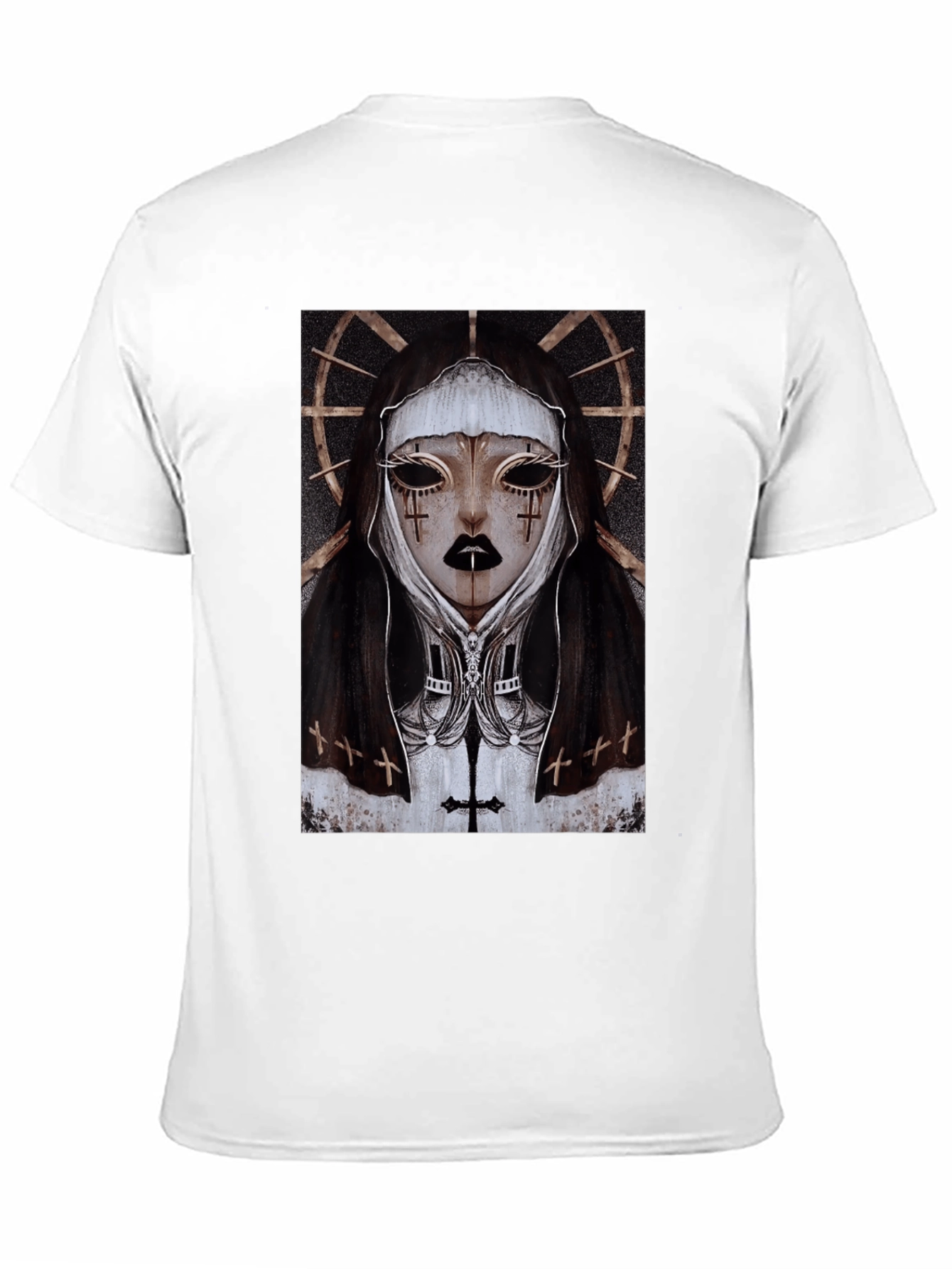 Gothic Nun Graphic Tee - Dark Religious Apparel