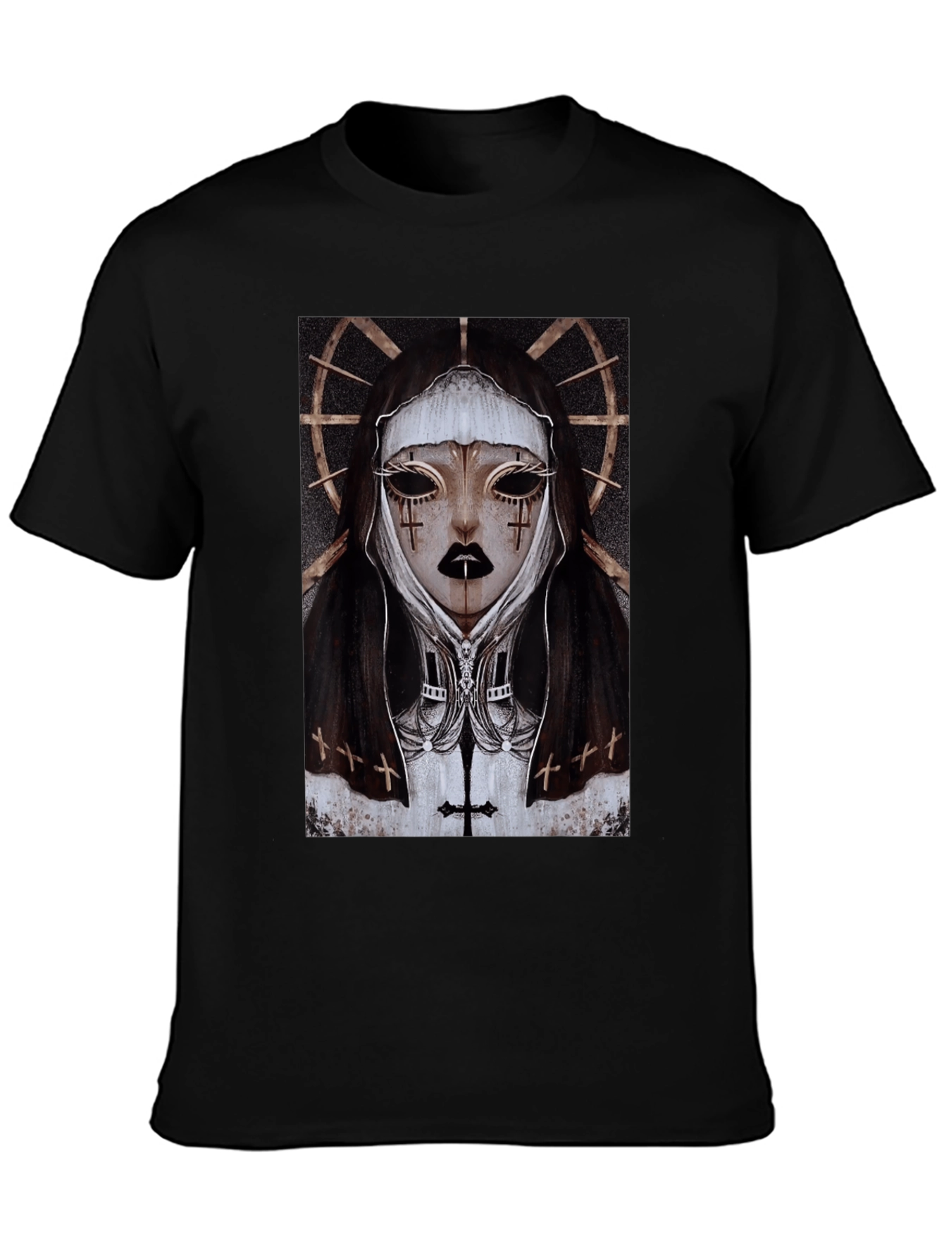 Gothic Nun Graphic Tee - Dark Religious Apparel