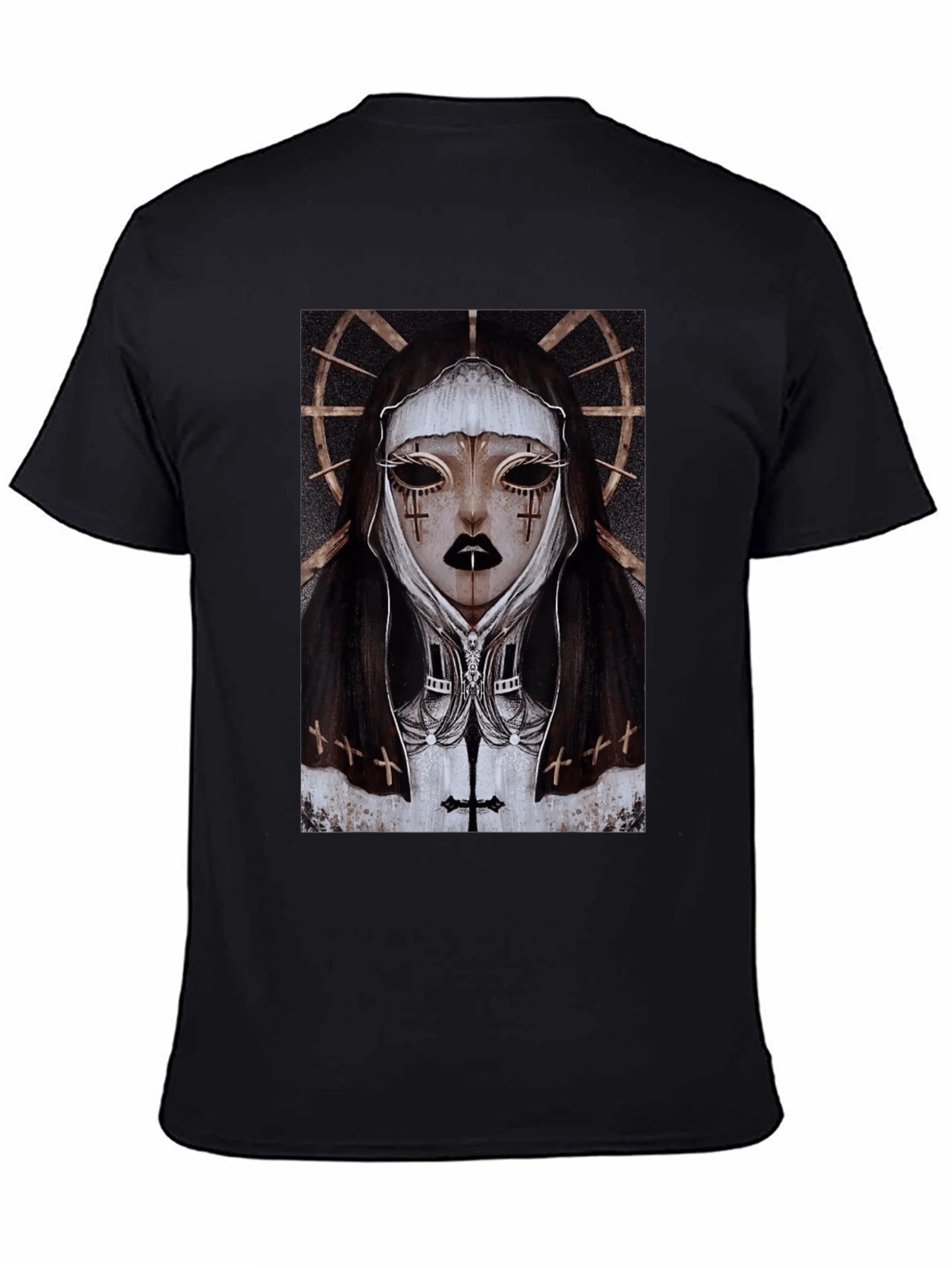 Gothic Nun Graphic Tee - Dark Religious Apparel