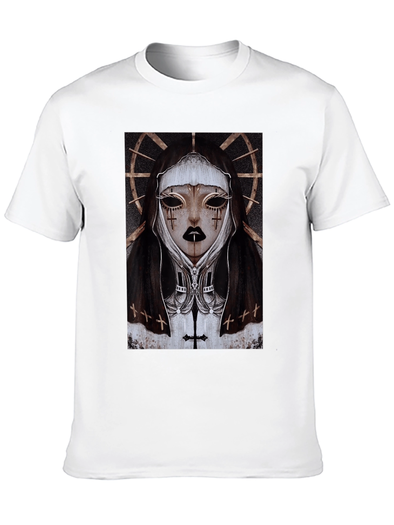 Gothic Nun Graphic Tee - Dark Religious Apparel