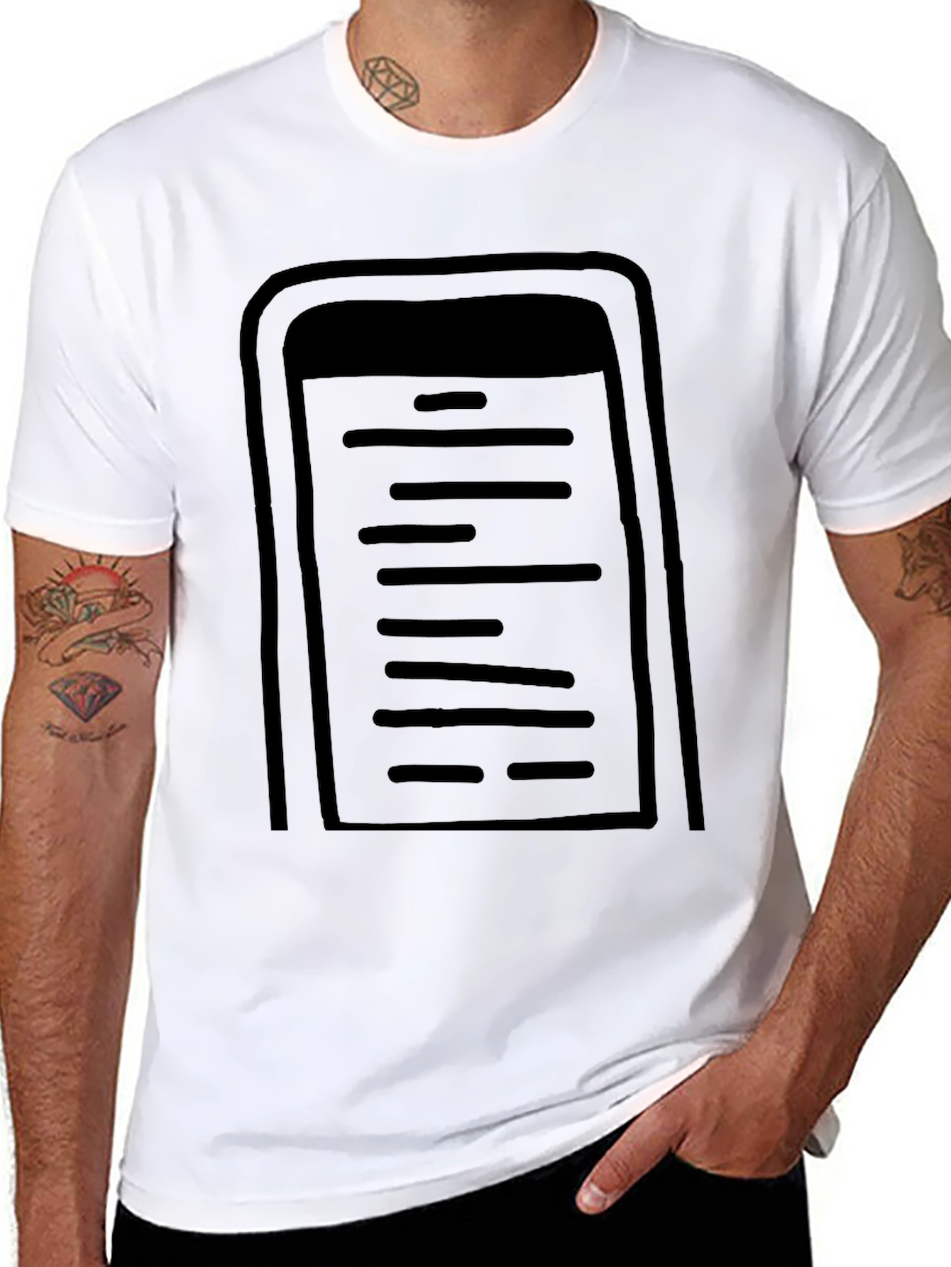 Mens Black Graphic Tee - Stylized Notepad Design