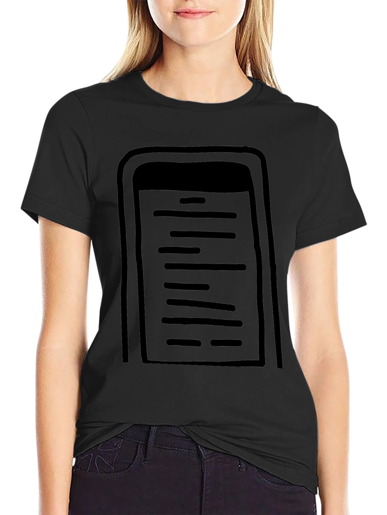 Mens Black Graphic Tee - Stylized Notepad Design