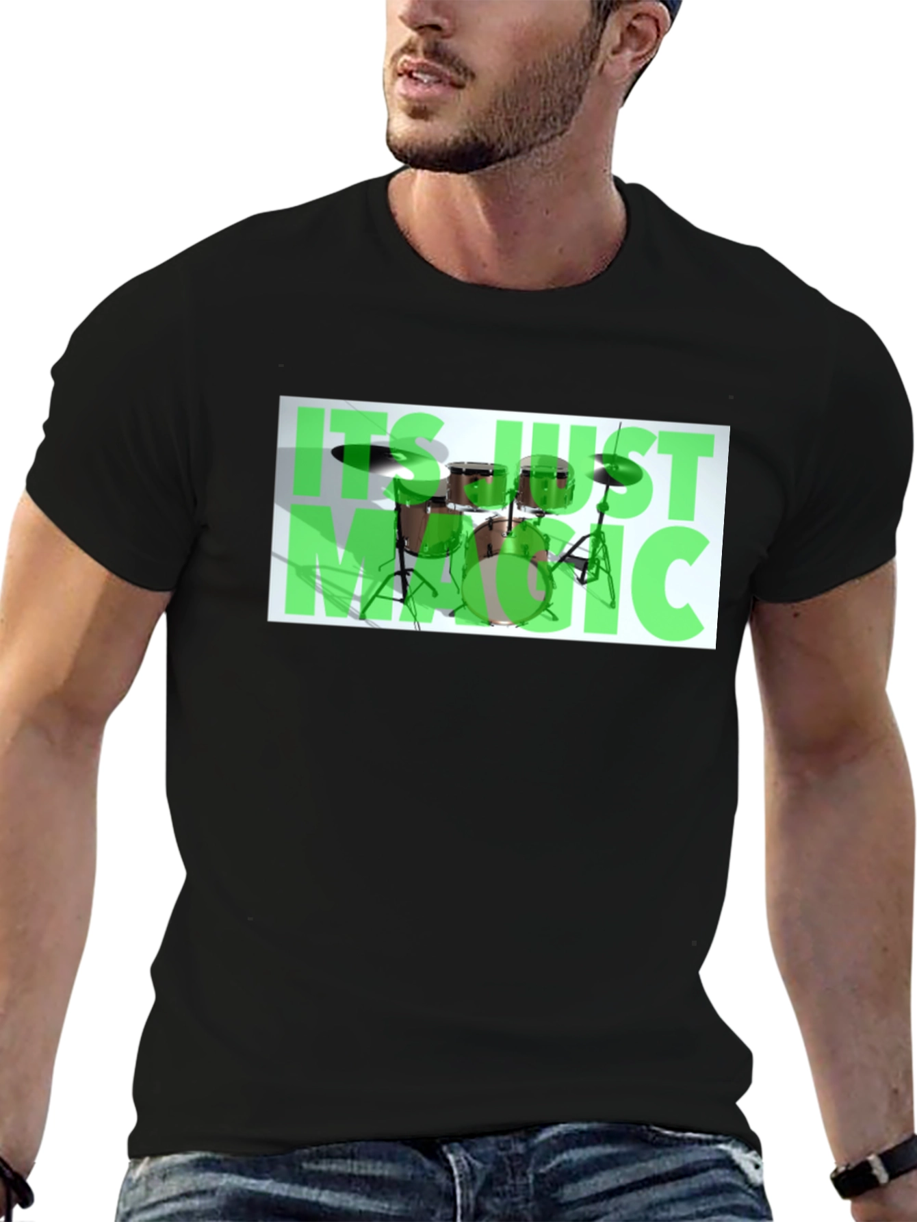 Music Drum Set Graphic Black T-Shirt