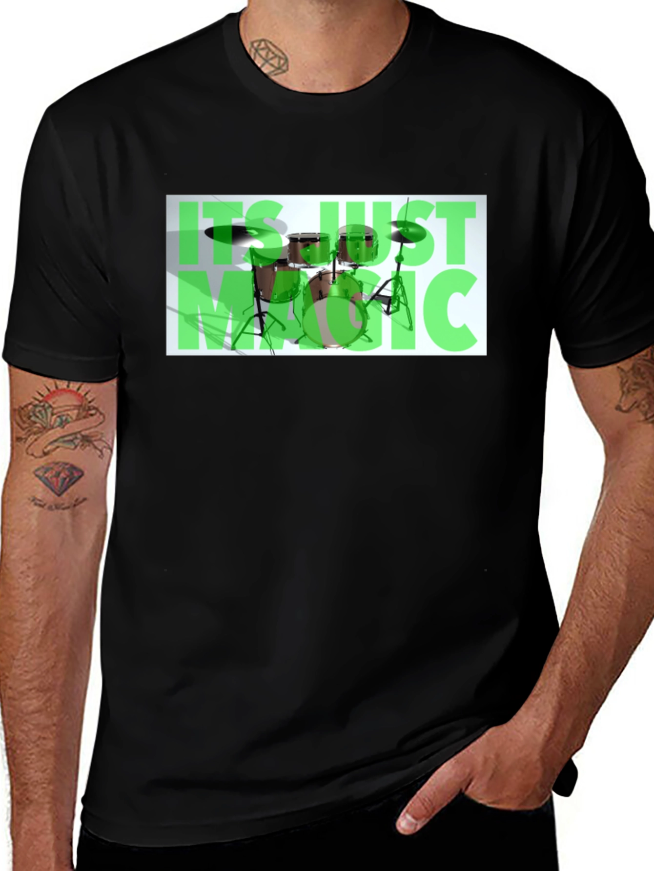 Music Drum Set Graphic Black T-Shirt