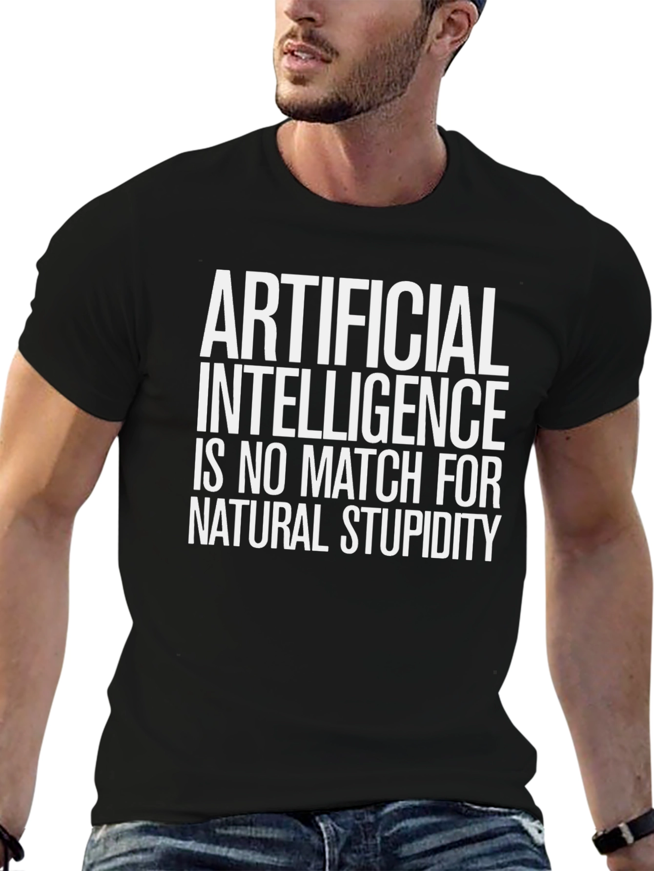 AI vs Natural Stupidity Graphic Tee - Black