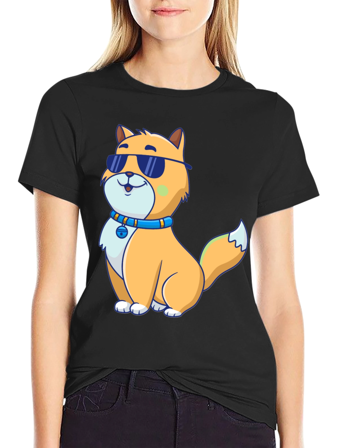 Cool Cat Graphic Tee - Black Cotton Blend Shirt