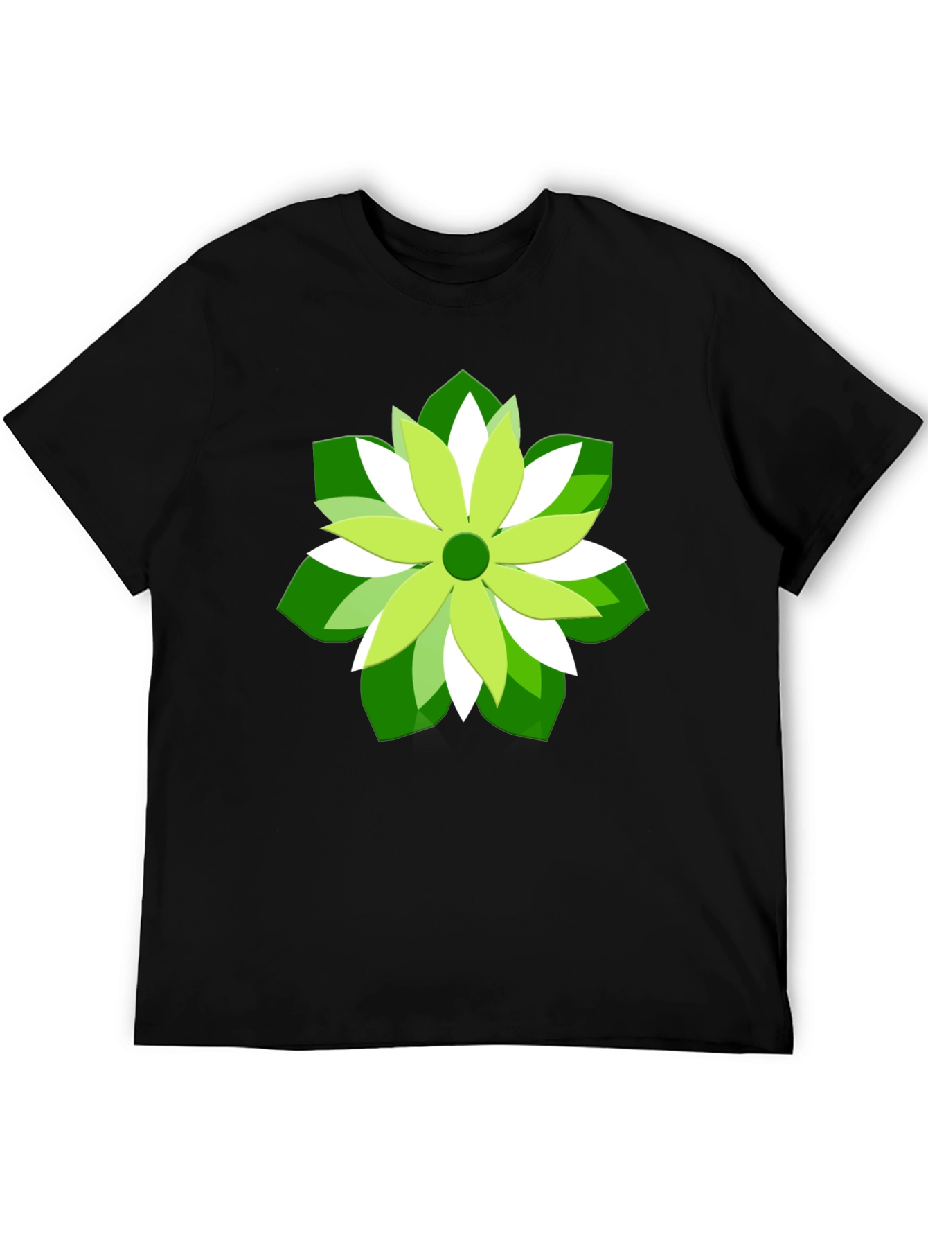 Green Flower Graphic Print Black T-Shirt