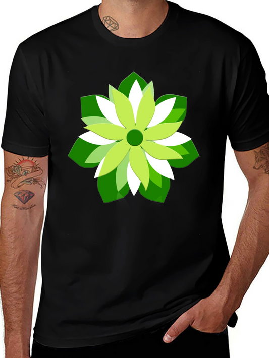 Green Flower Graphic Print Black T-Shirt