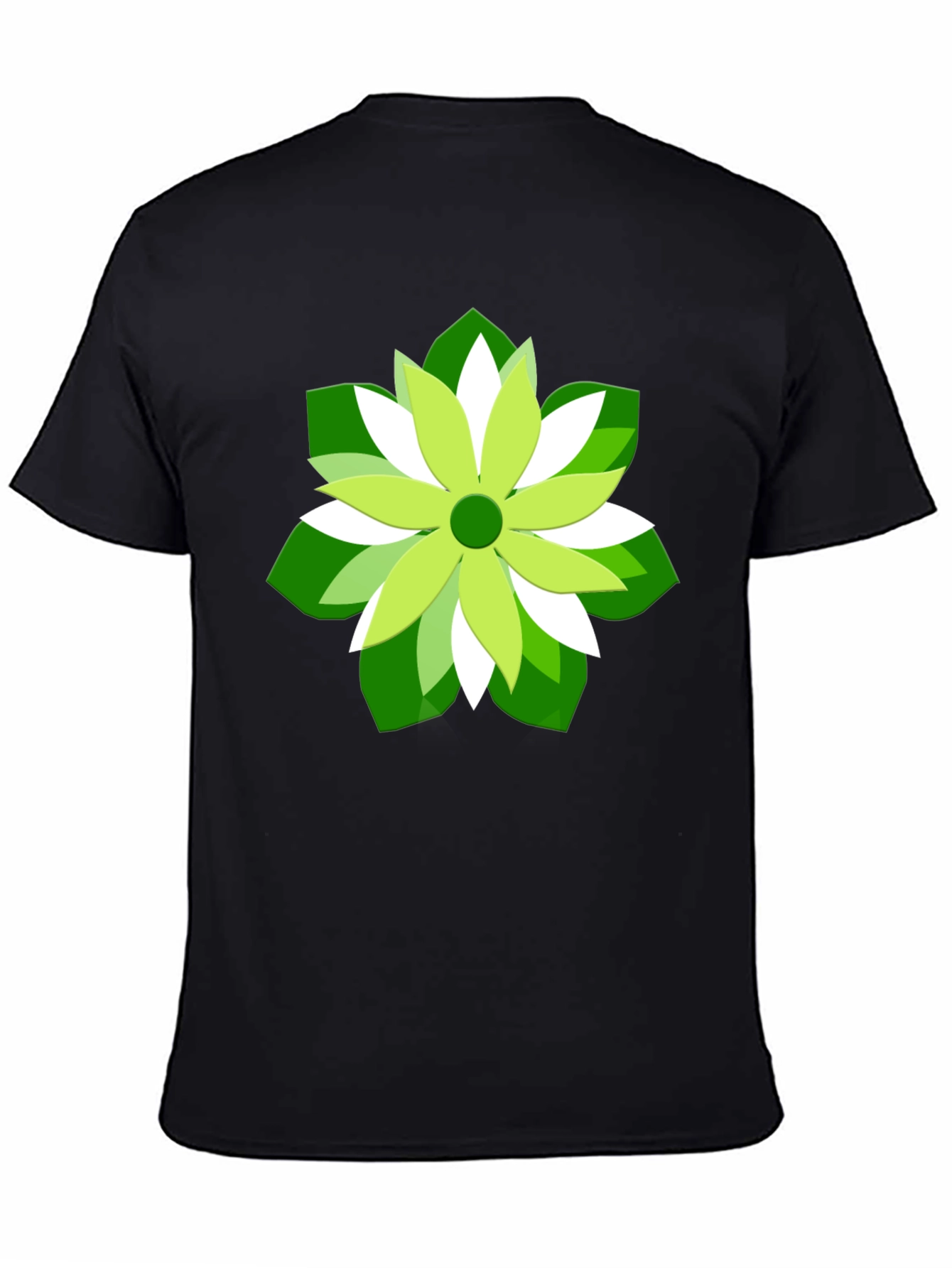 Green Flower Graphic Print Black T-Shirt