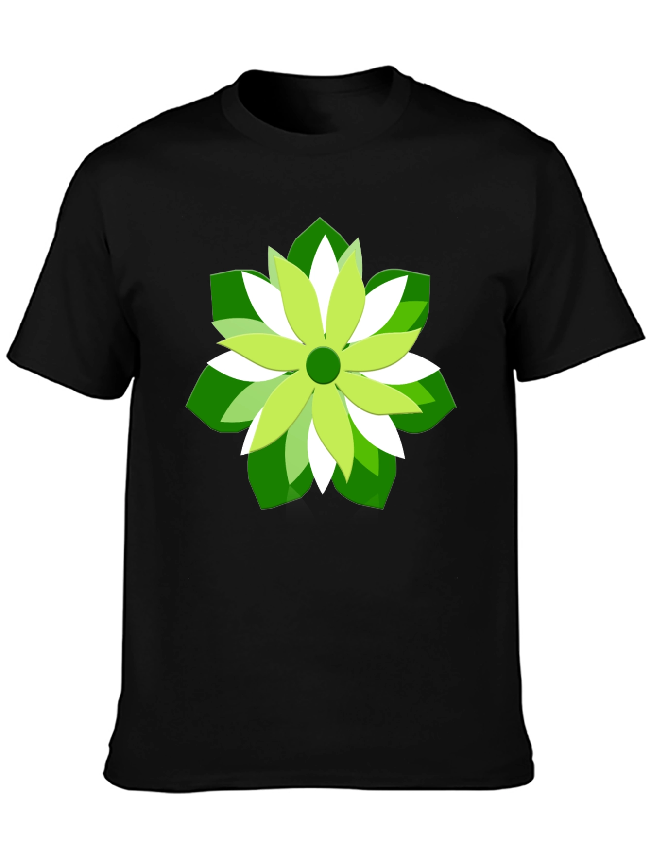 Green Flower Graphic Print Black T-Shirt