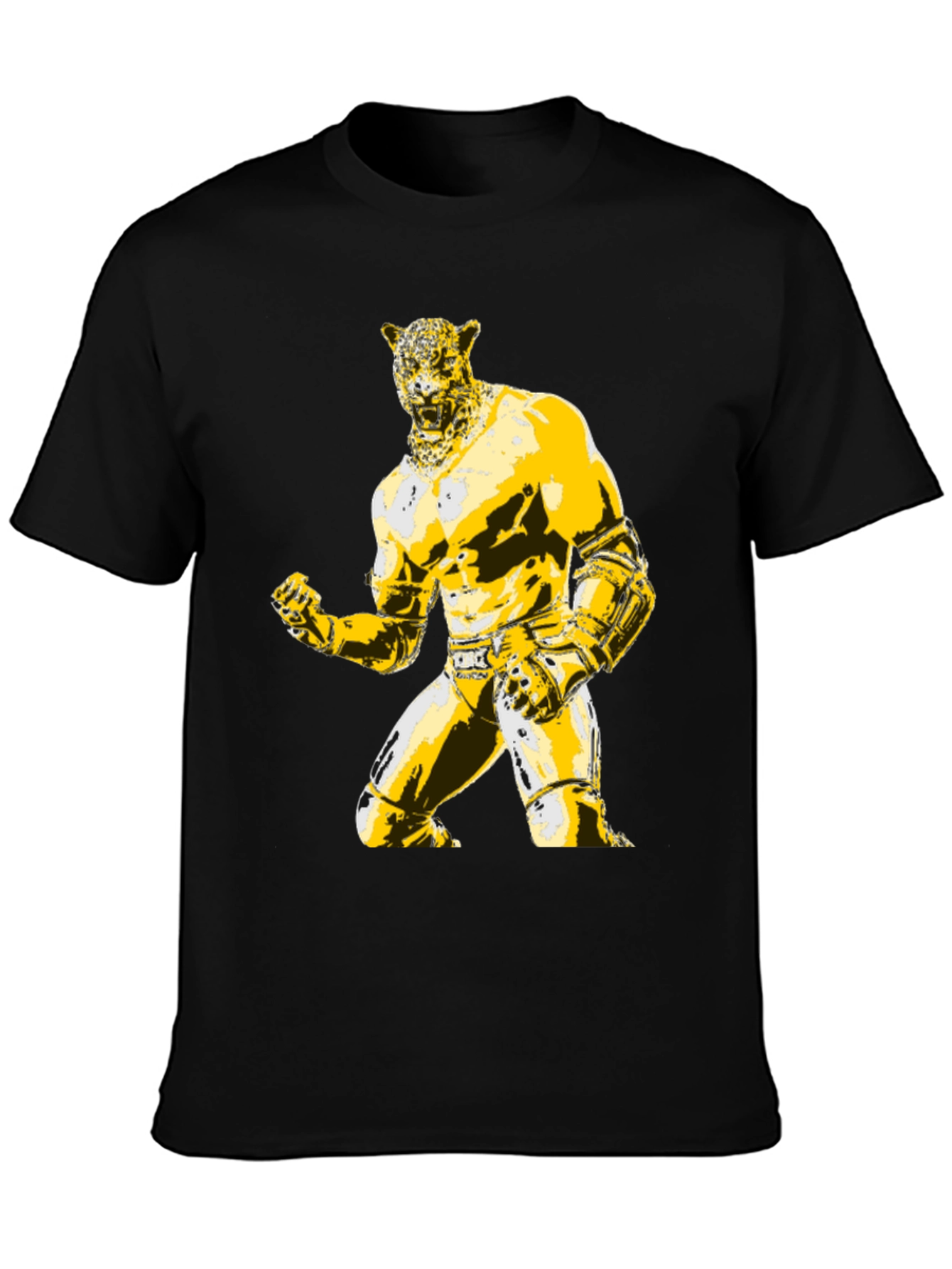 Mens Black T-Shirt with Jaguar Luchador Graphic