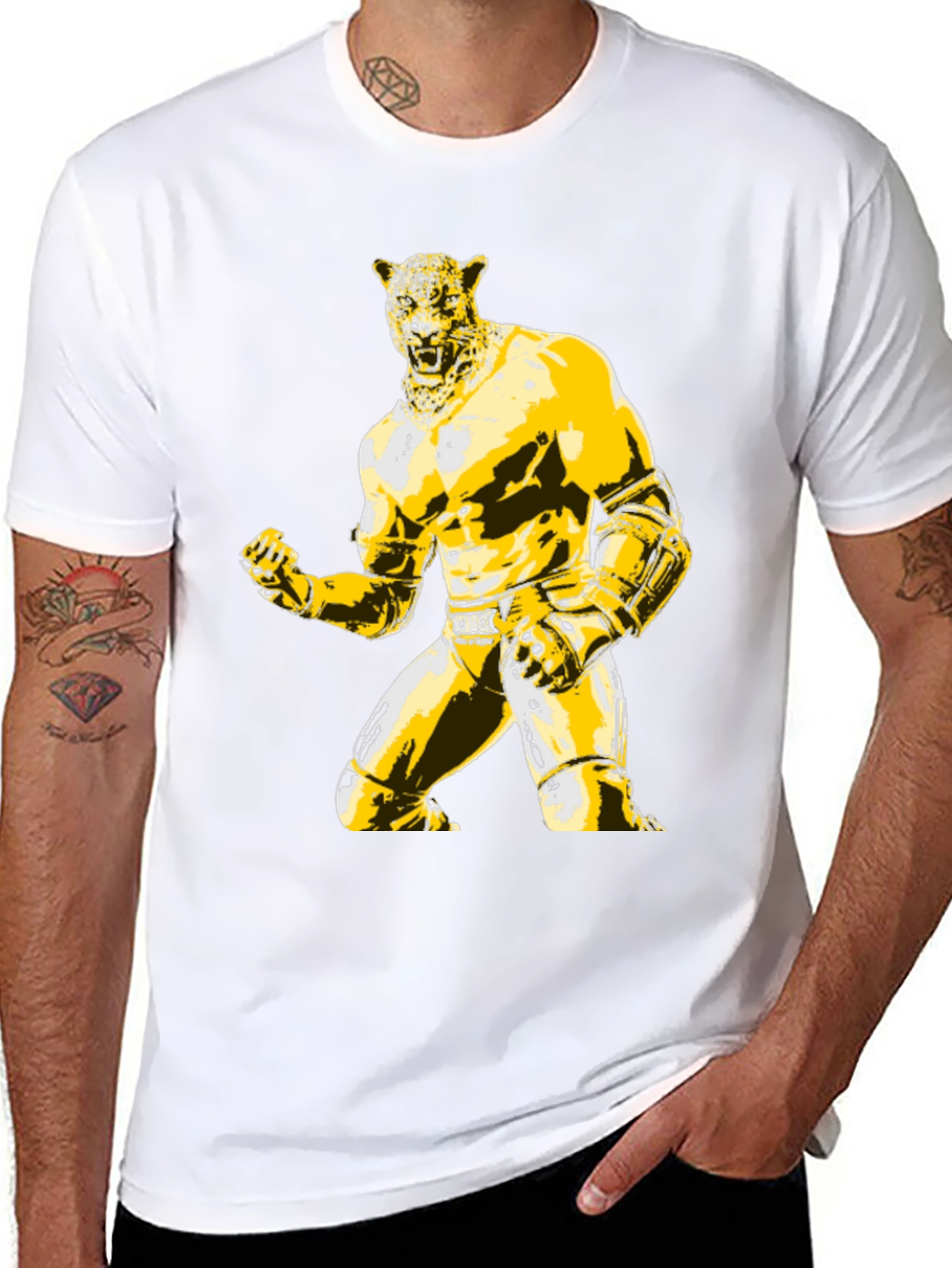 Mens Black T-Shirt with Jaguar Luchador Graphic