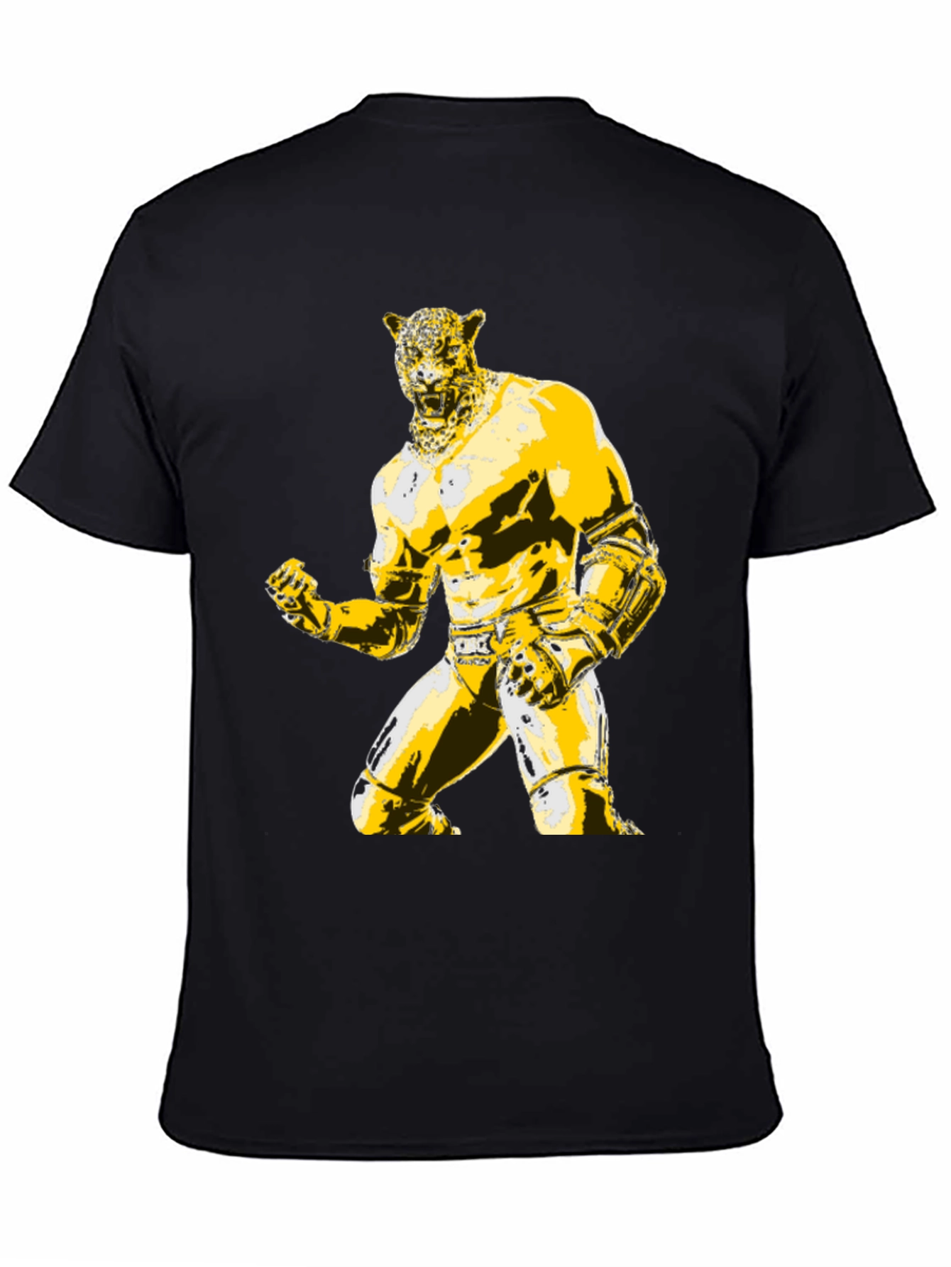 Mens Black T-Shirt with Jaguar Luchador Graphic