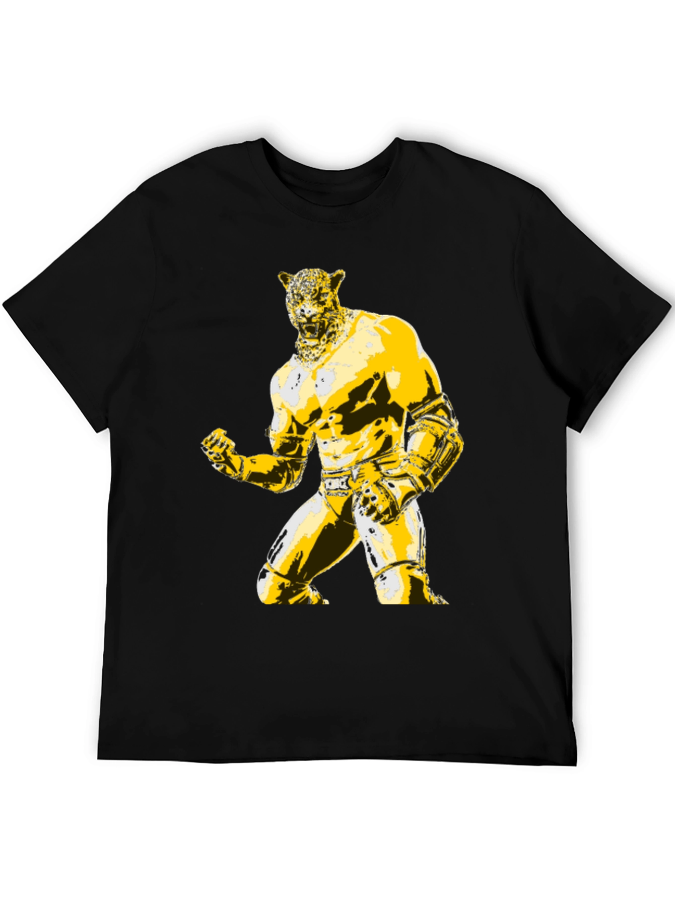 Mens Black T-Shirt with Jaguar Luchador Graphic