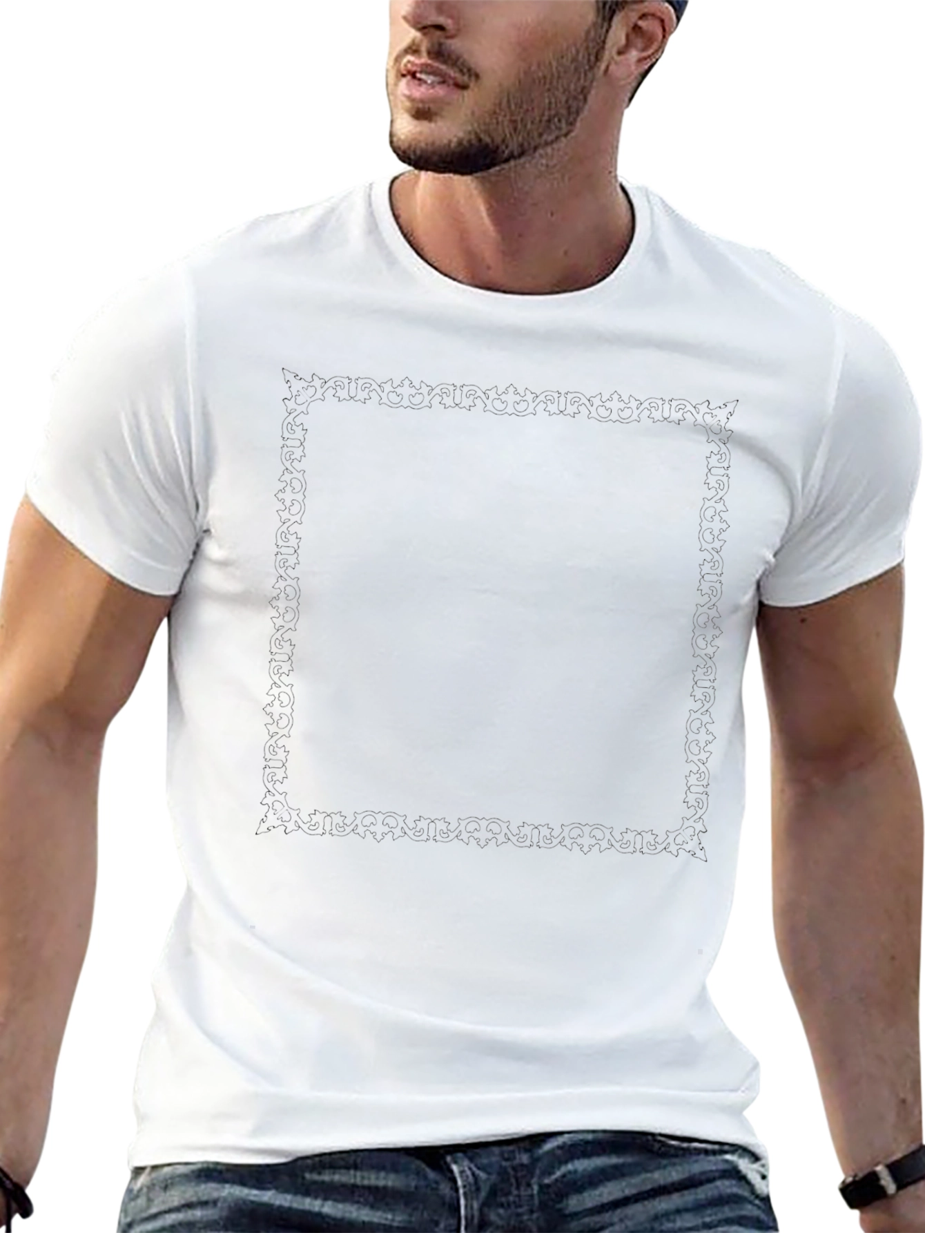 Mens Black T-Shirt with Ornamental Square Design