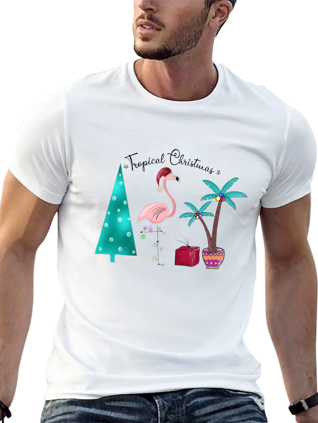 Tropical Christmas Flamingo T-Shirt