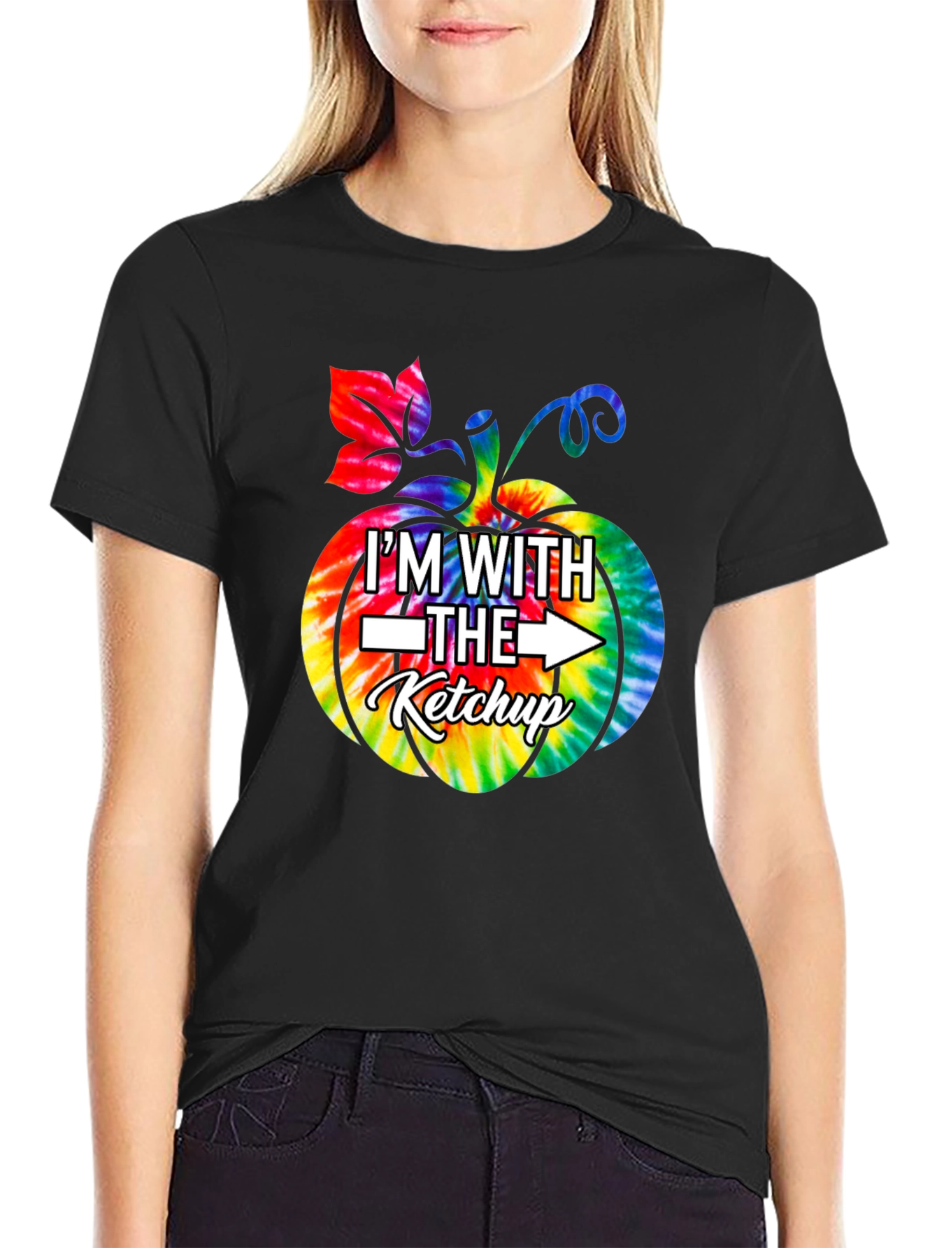 Im With The Ketchup Tie Dye Pumpkin Graphic T-Shirt