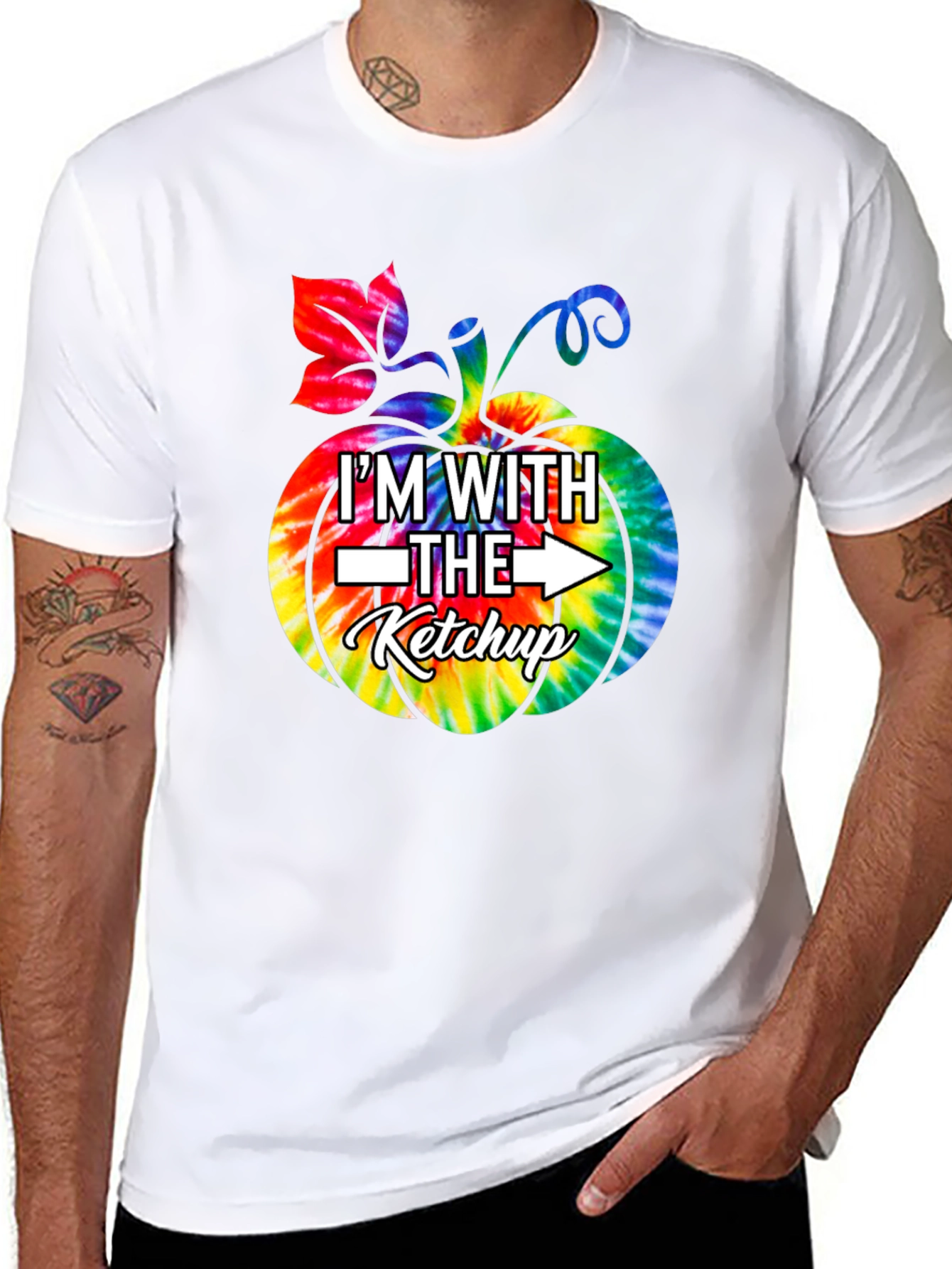 Im With The Ketchup Tie Dye Pumpkin Graphic T-Shirt