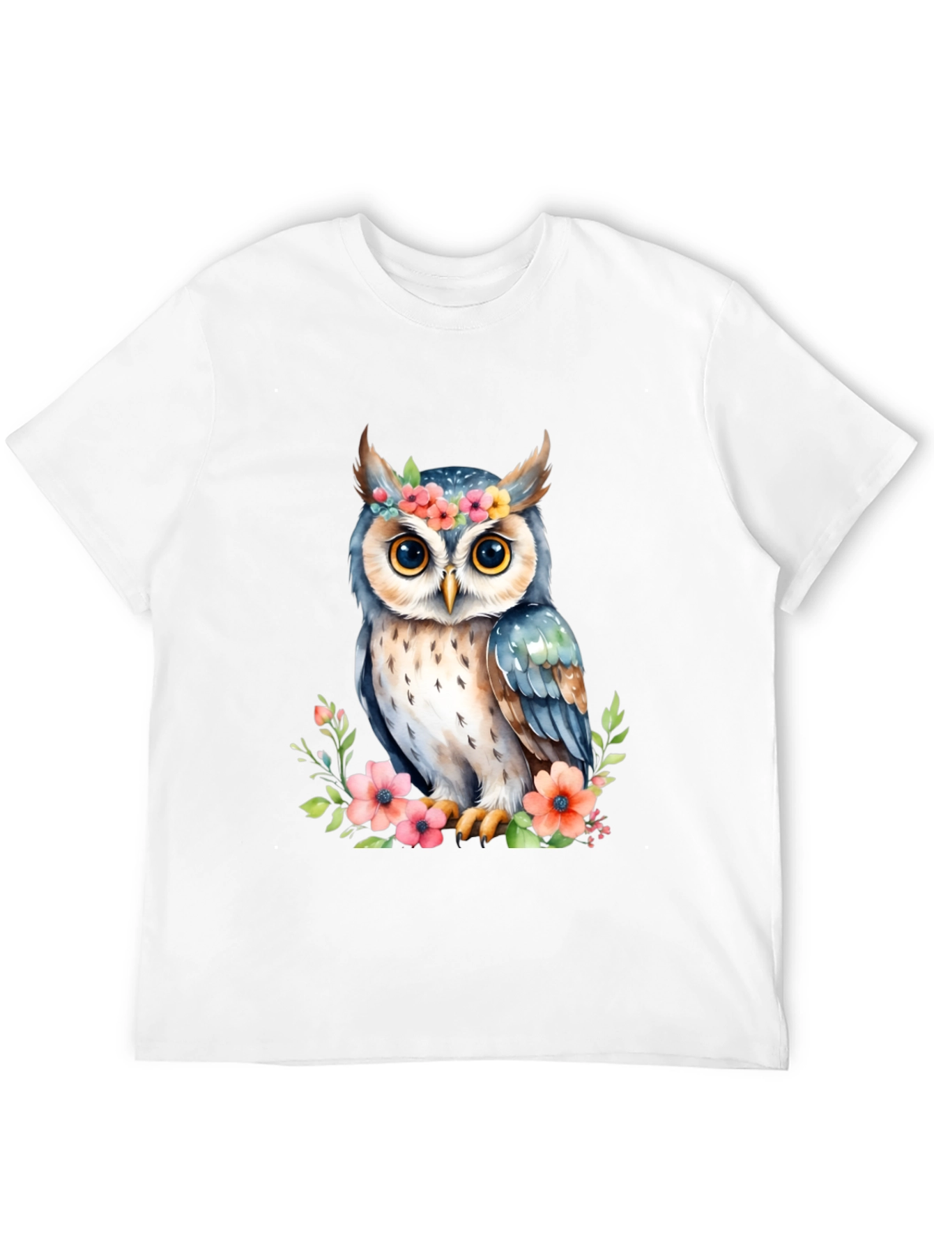 Floral Owl Graphic Tee - Black Cotton Shirt