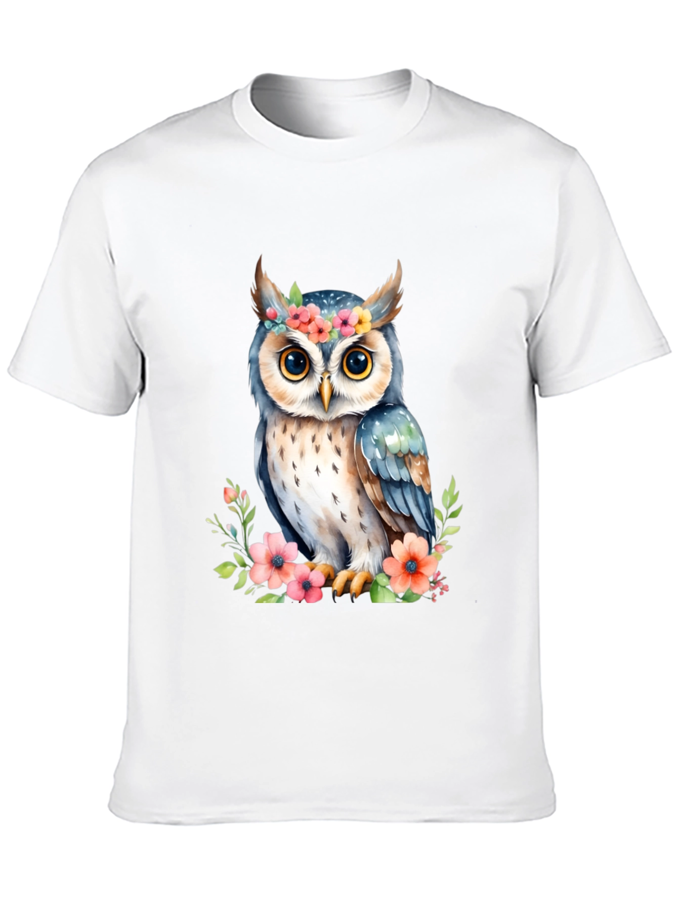 Floral Owl Graphic Tee - Black Cotton Shirt