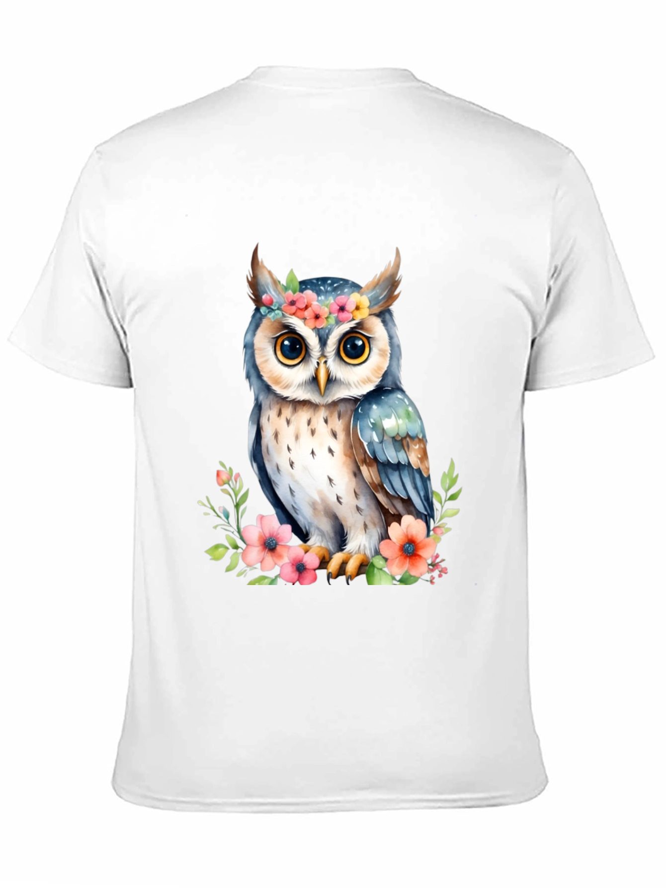 Floral Owl Graphic Tee - Black Cotton Shirt
