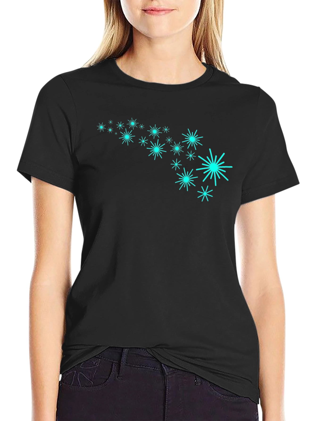 Retro Starburst Pattern Black T-Shirt